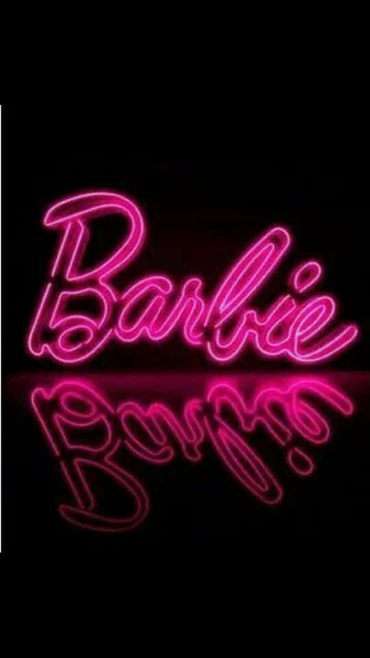 neon barbie sign, Vibrant pink, glowing reflection, SD Phone Wallpaper