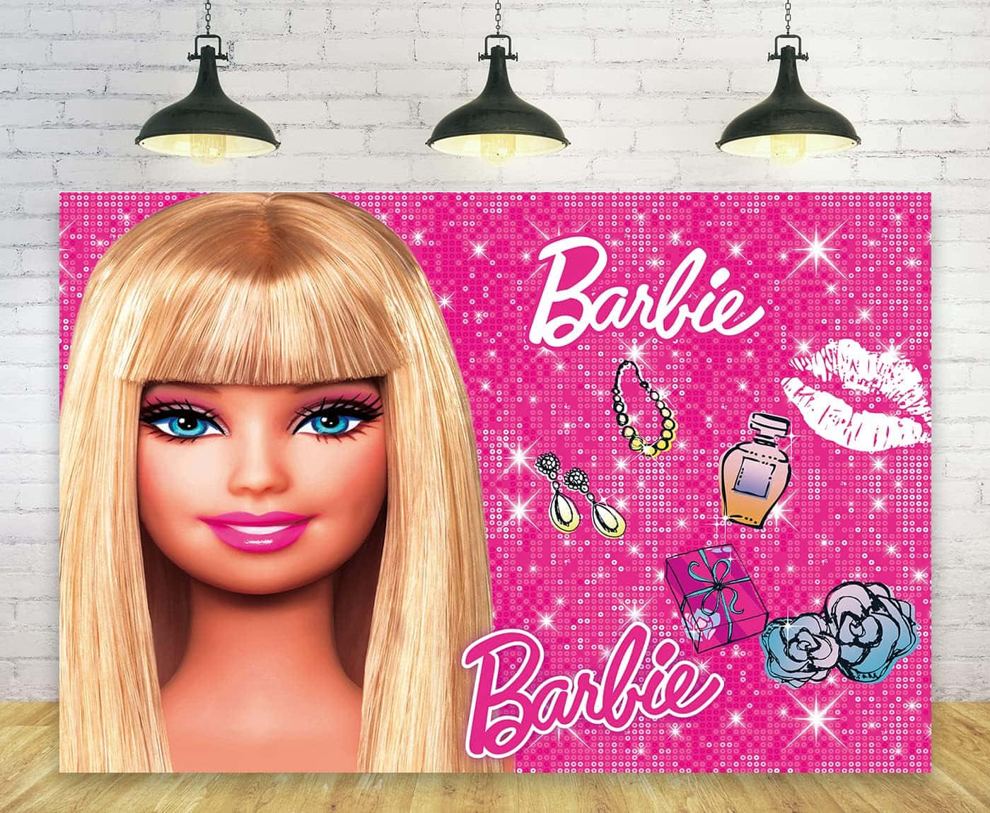 Pink Barbie, Barbie-themed backdrop, iconic items, HD Desktop Wallpaper