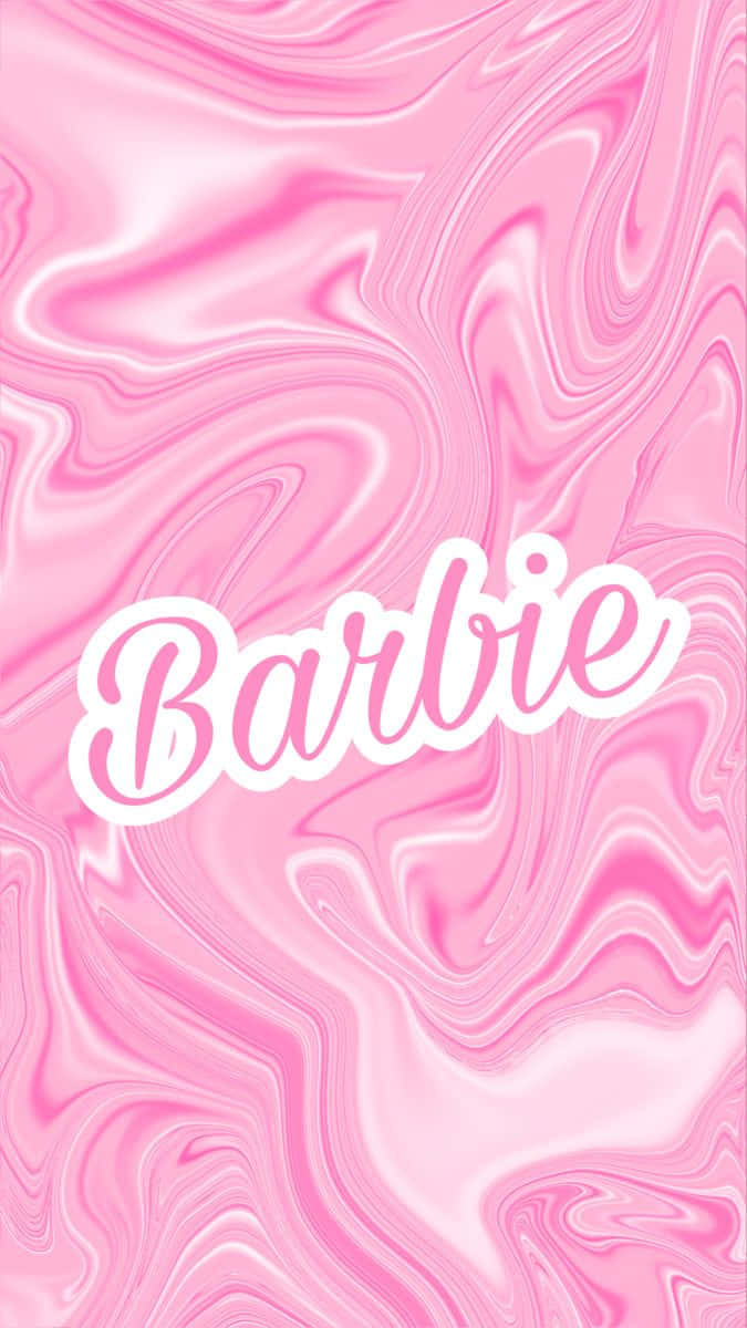 Pink Barbie, glossy pink and white marbled background, white cursive lettering, SD Phone Wallpaper