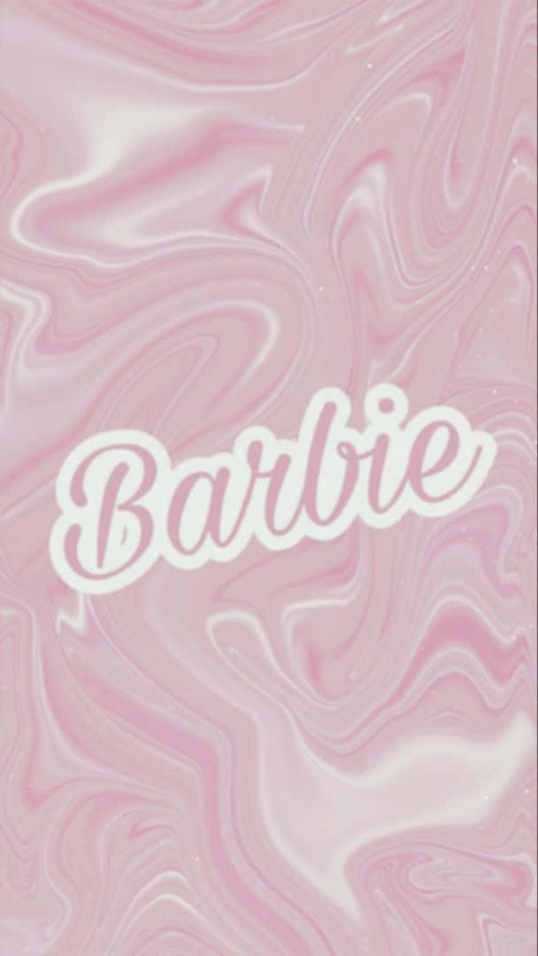 Pink Barbie, marble background, cursive white lettering, SD Phone Wallpaper