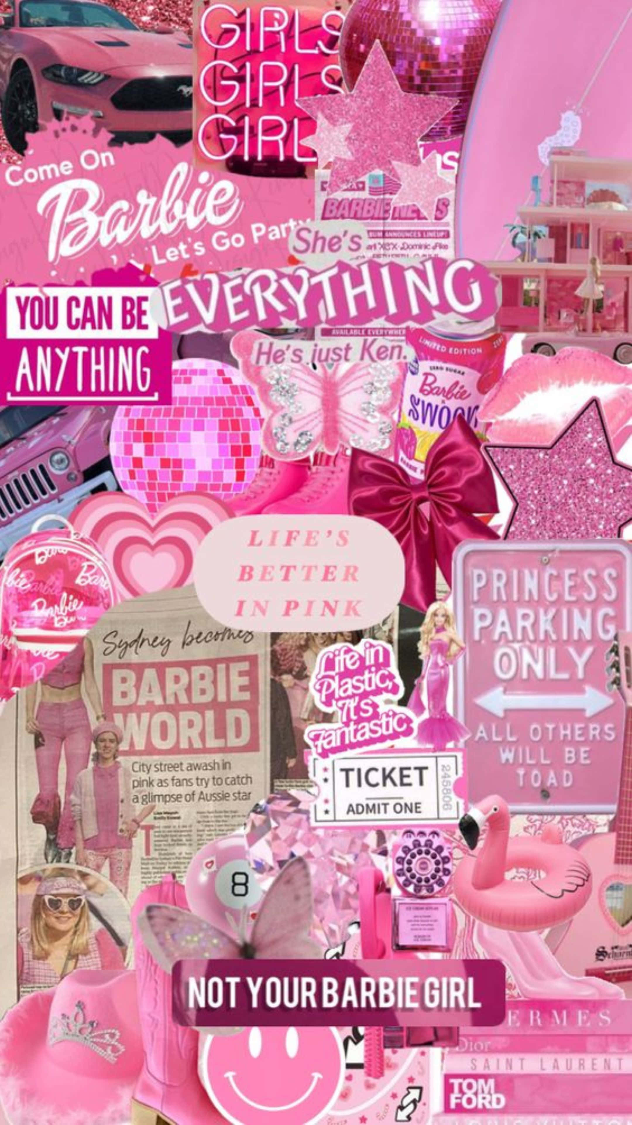 Barbie, pink, collage, 4K Phone Wallpaper
