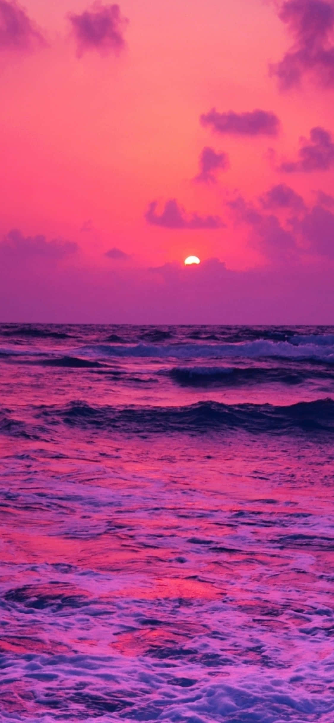 Pink Beach Sunset, pink and purple sunset, churning ocean, Full HD Phone Wallpaper