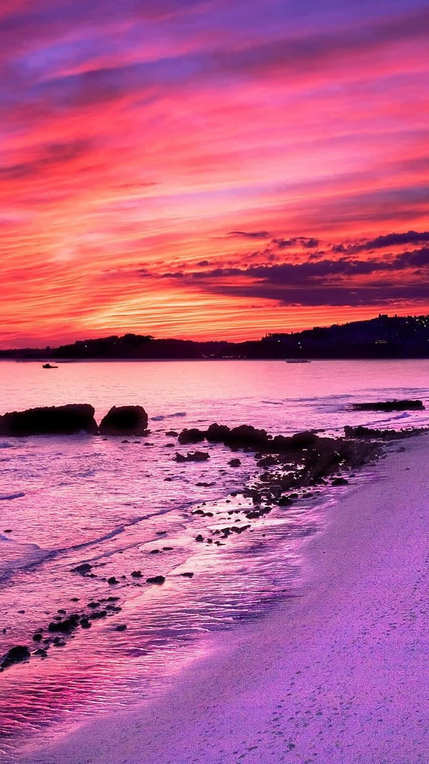 Pink Beach Sunset, sunset, pink sky, HD Phone Wallpaper