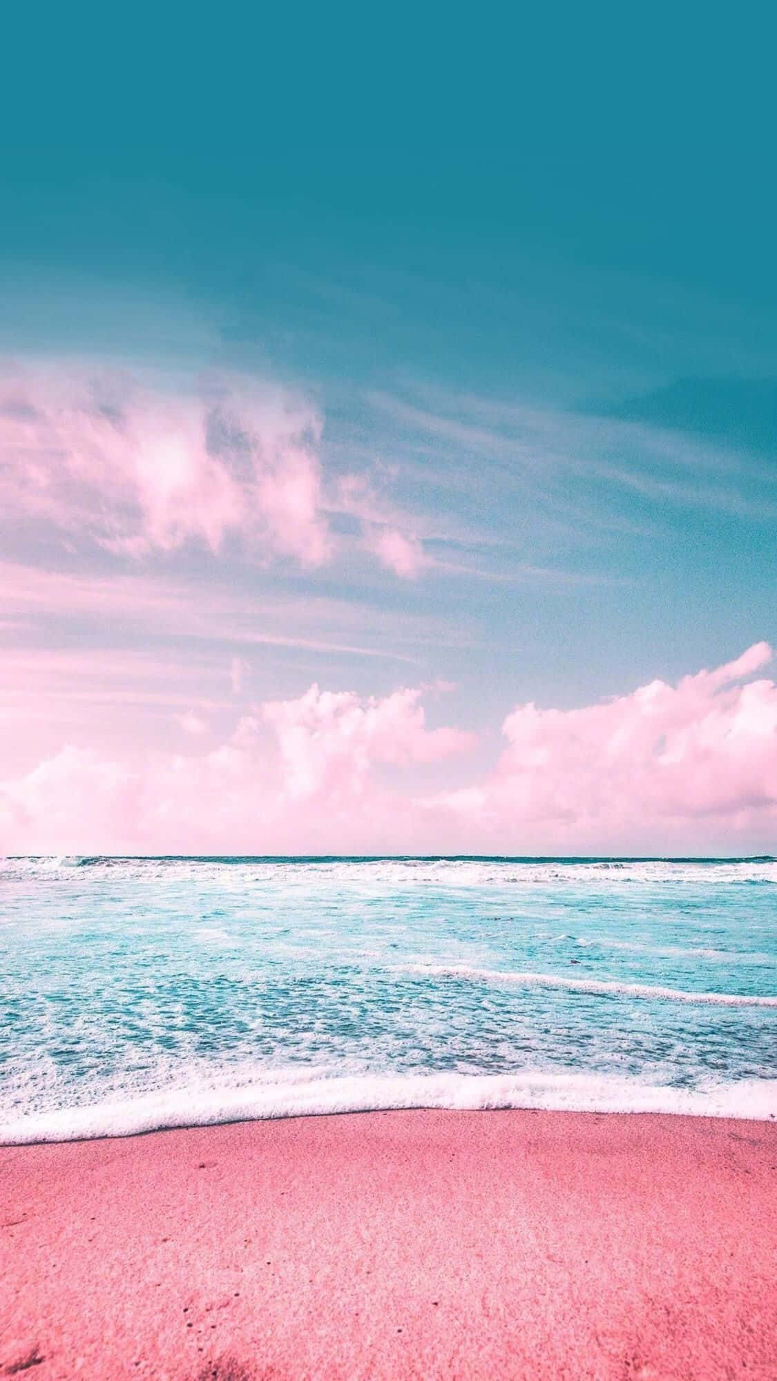 Pink Beach Sunset, pink sand, turquoise waves, Full HD Phone Wallpaper