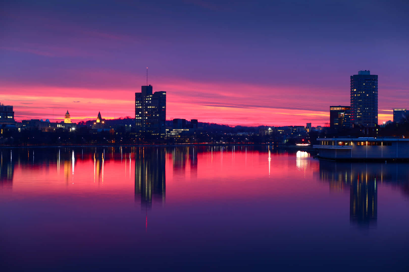 Pink Beach Sunset, twilight, calm water, HD Desktop Wallpaper