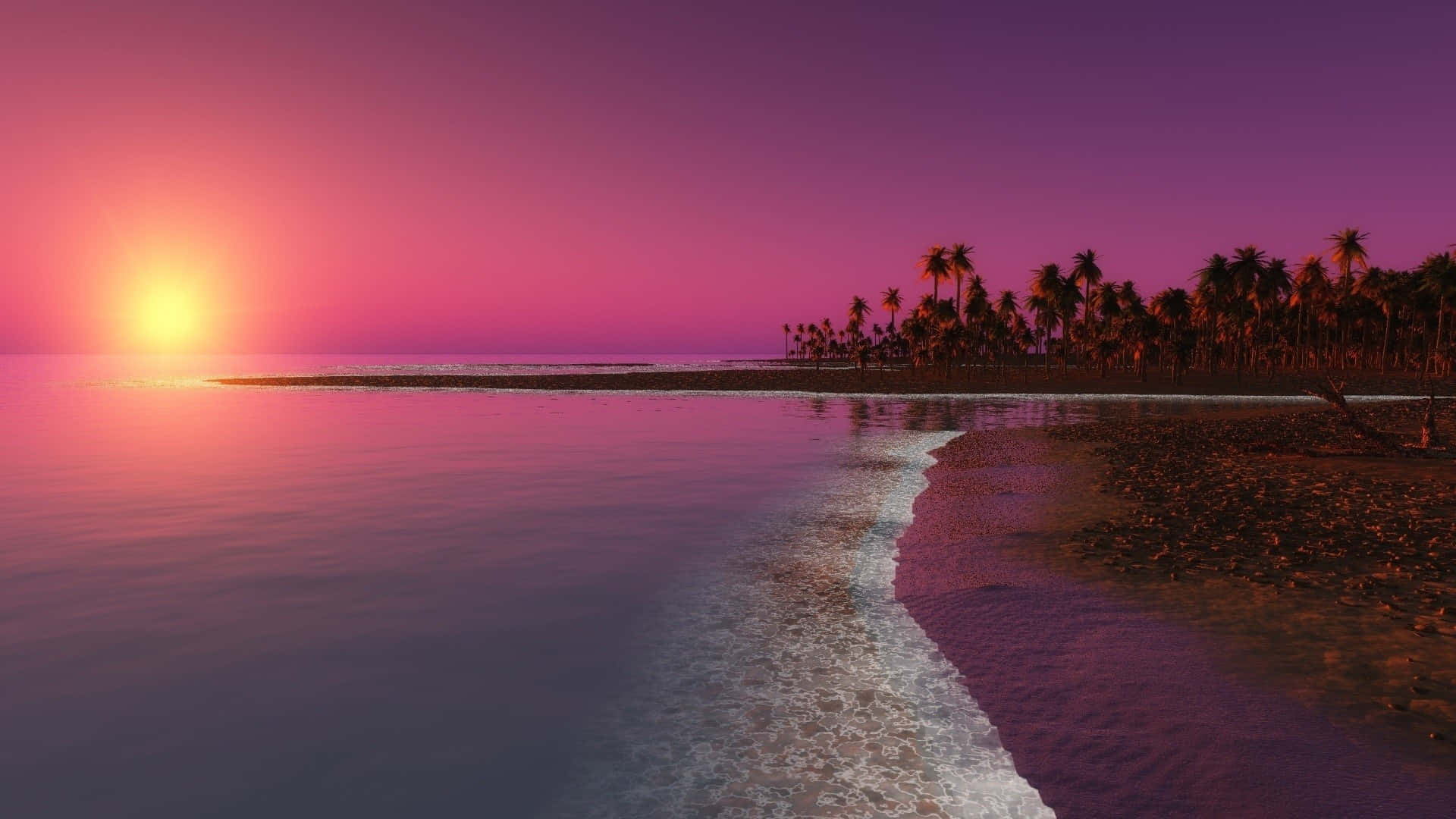Pink Beach Sunset, sunset, tropical beach, Full HD Desktop Wallpaper