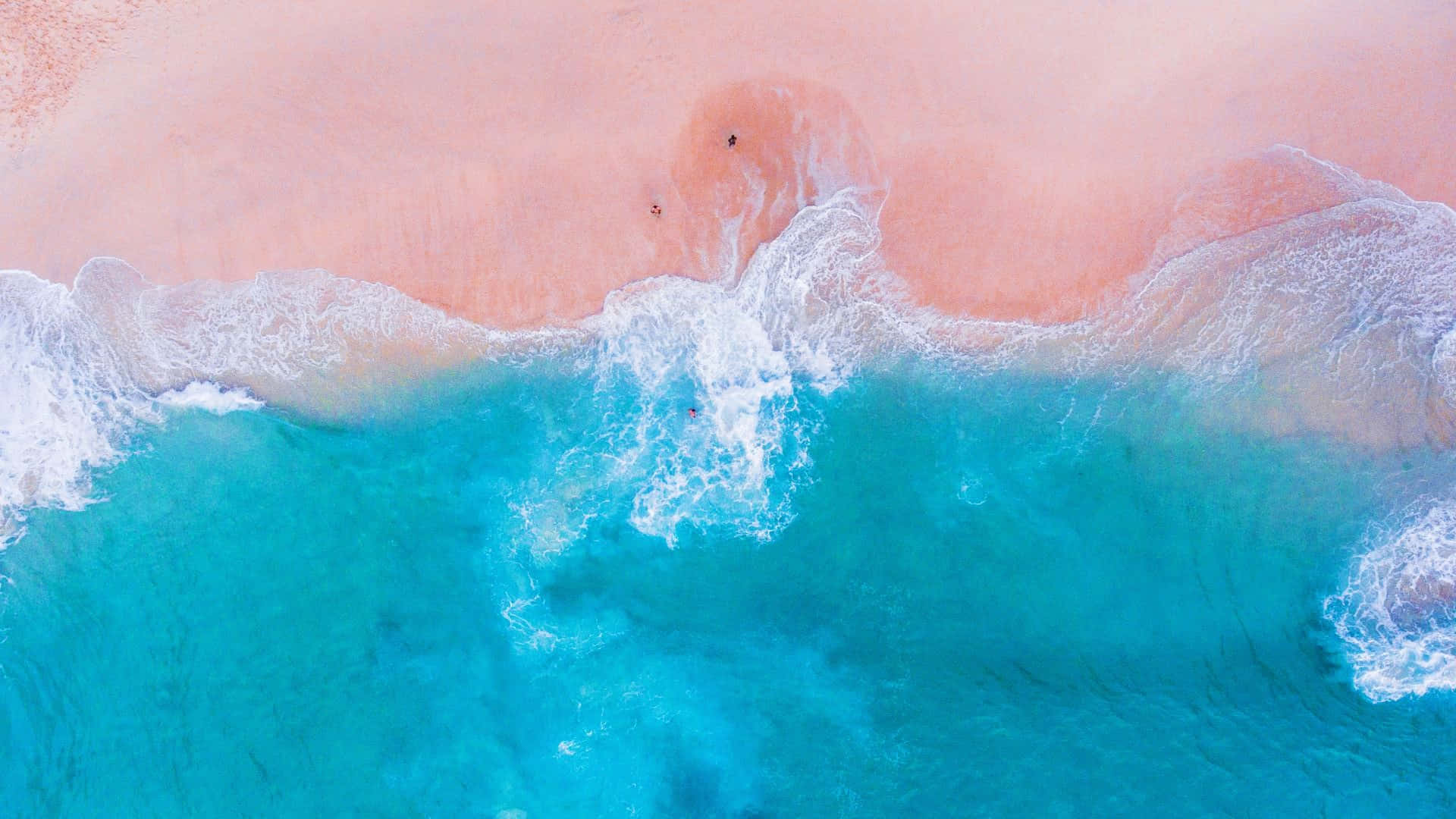 Pink Beach, turquoise waves, soft pink sandy beach, Full HD Desktop Wallpaper
