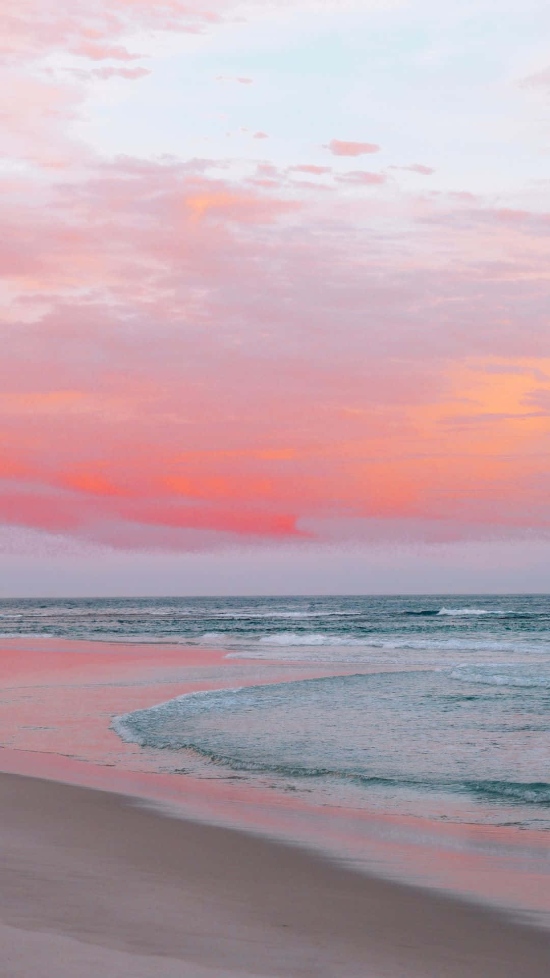 Pink Beach, sunset, pink clouds, Full HD Phone Wallpaper