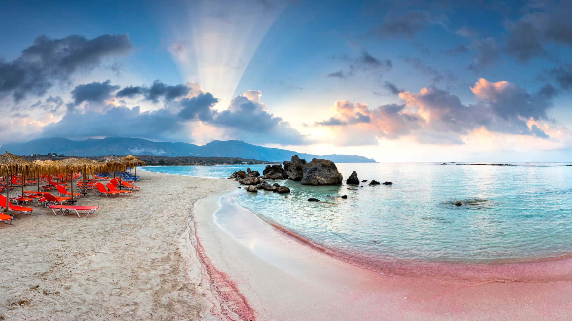 Pink Beach, pink sand, turquoise water, Full HD Desktop Wallpaper