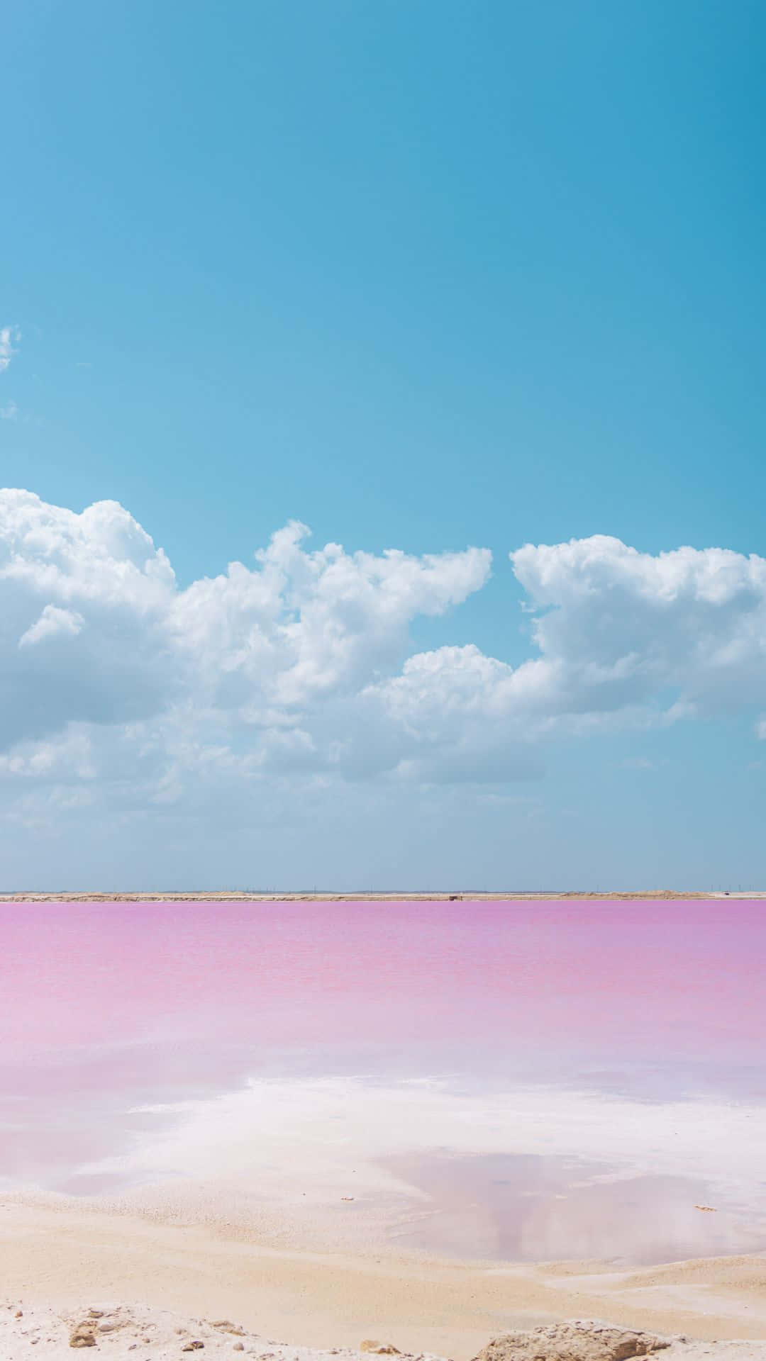 Pink Beach, surreal pink salt lake, vast blue sky, Full HD Phone Wallpaper