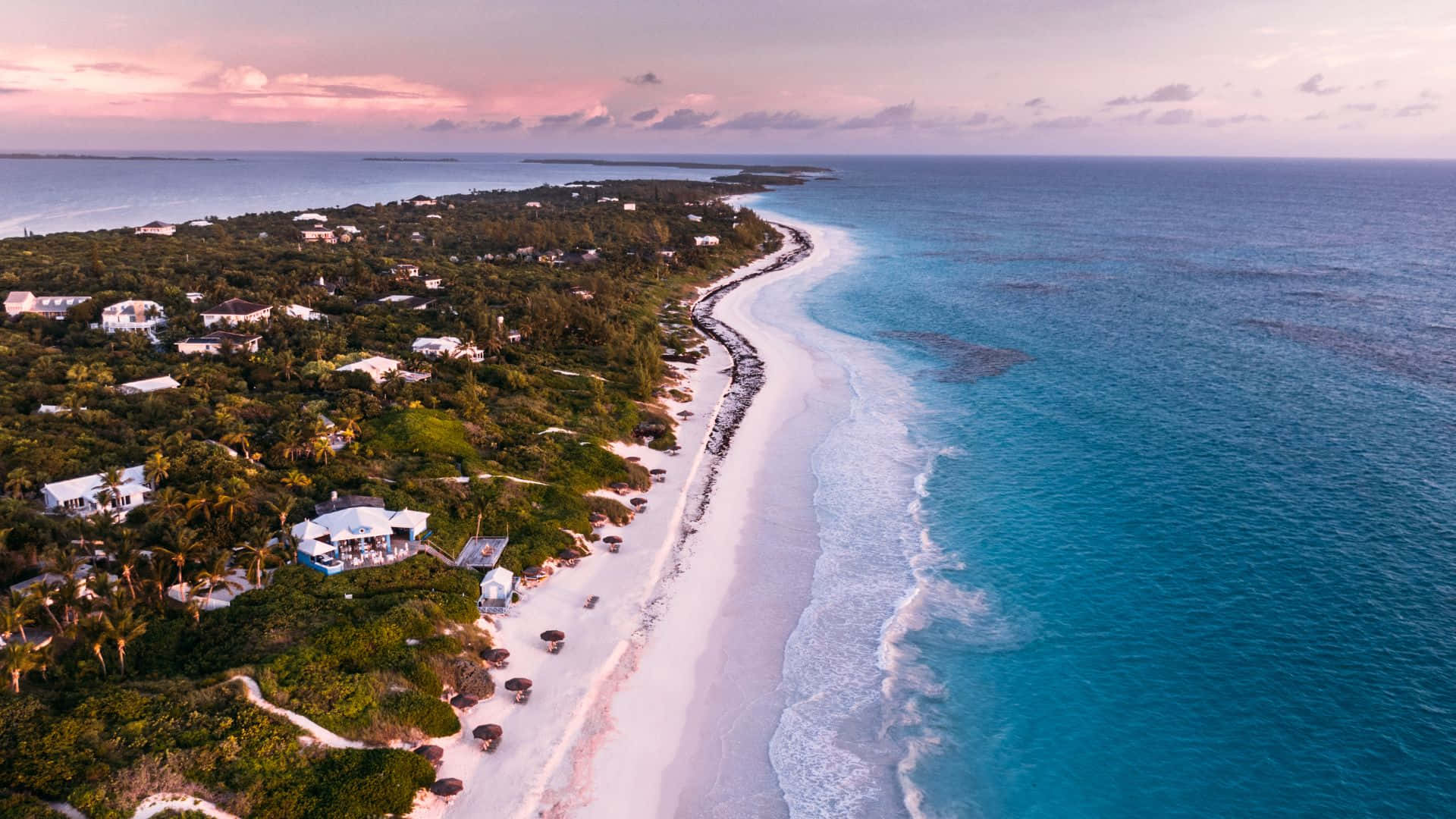 Pink Beach, sunset, turquoise waters, Full HD Desktop Wallpaper