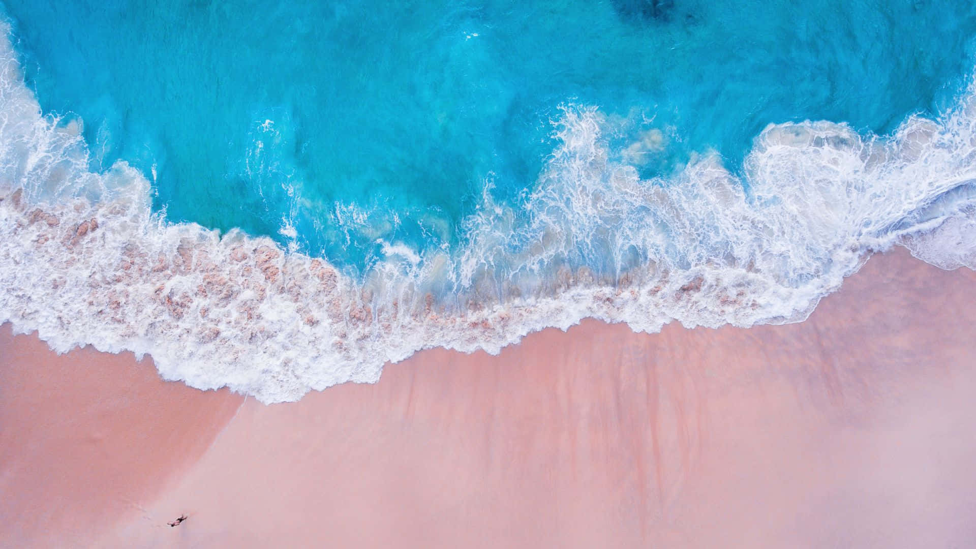 Pink Beach, turquoise waves, soft pink sandy beach, Full HD Desktop Wallpaper