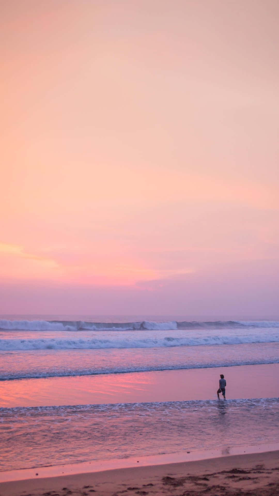 Pink Beach, sunset, pink and orange hues, Full HD Phone Wallpaper