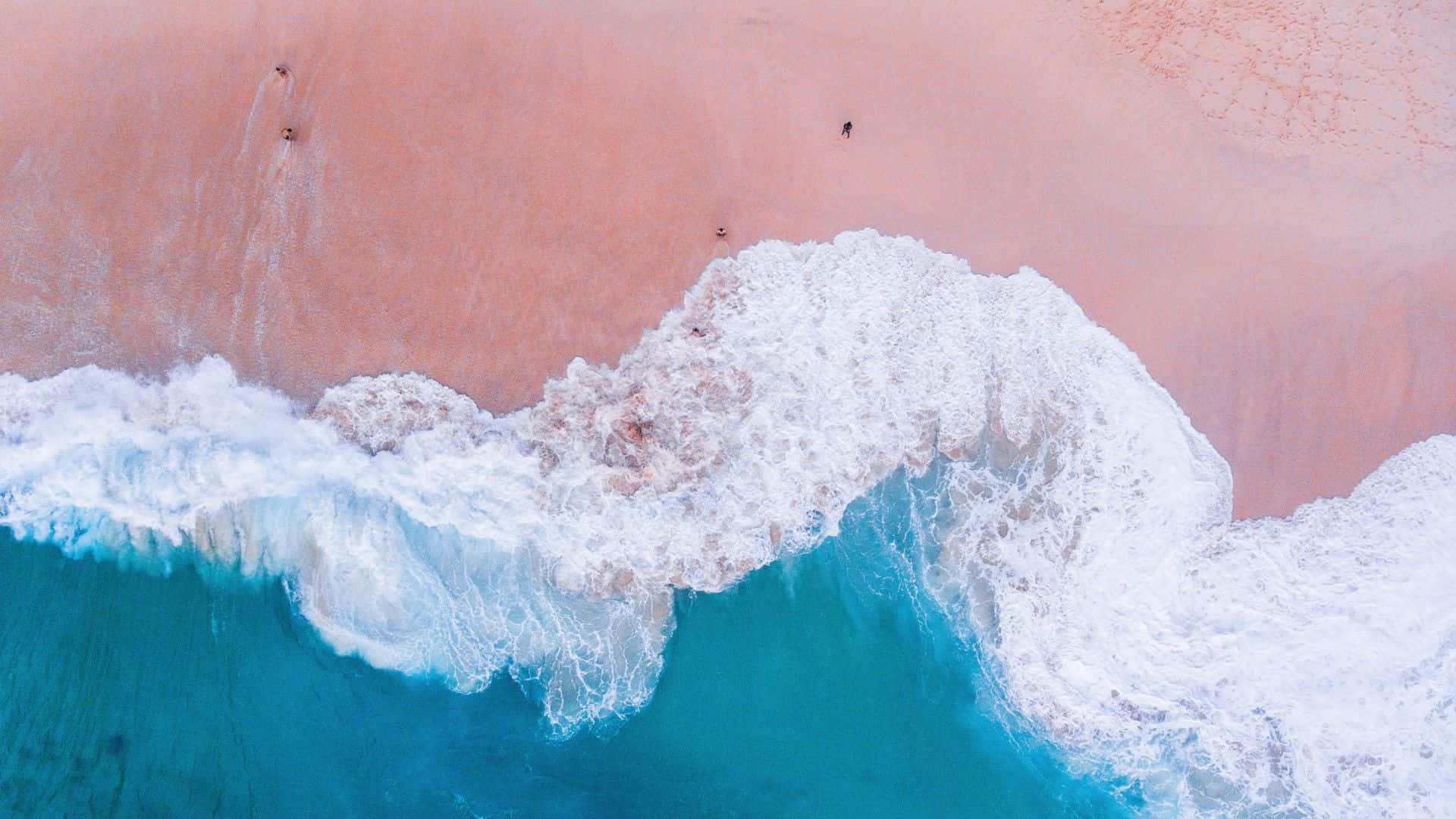 Pink Beach, turquoise waves, surreal pink sand beach, Full HD Desktop Wallpaper