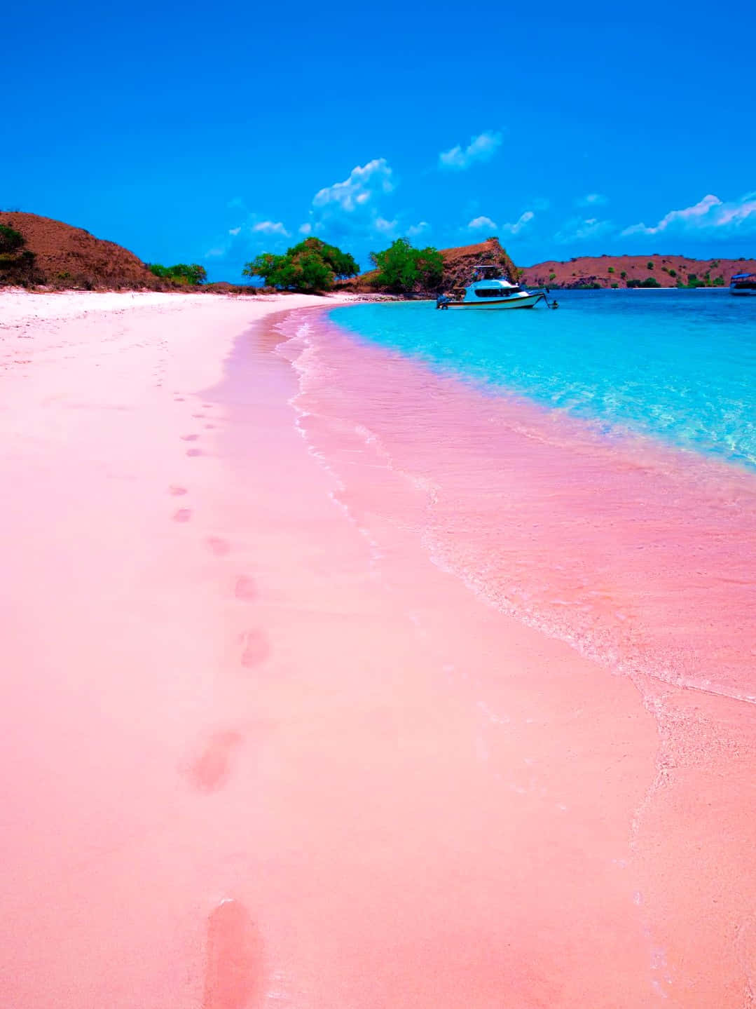 Pink Beach, pink sandy beach, turquoise water, HD Phone Wallpaper