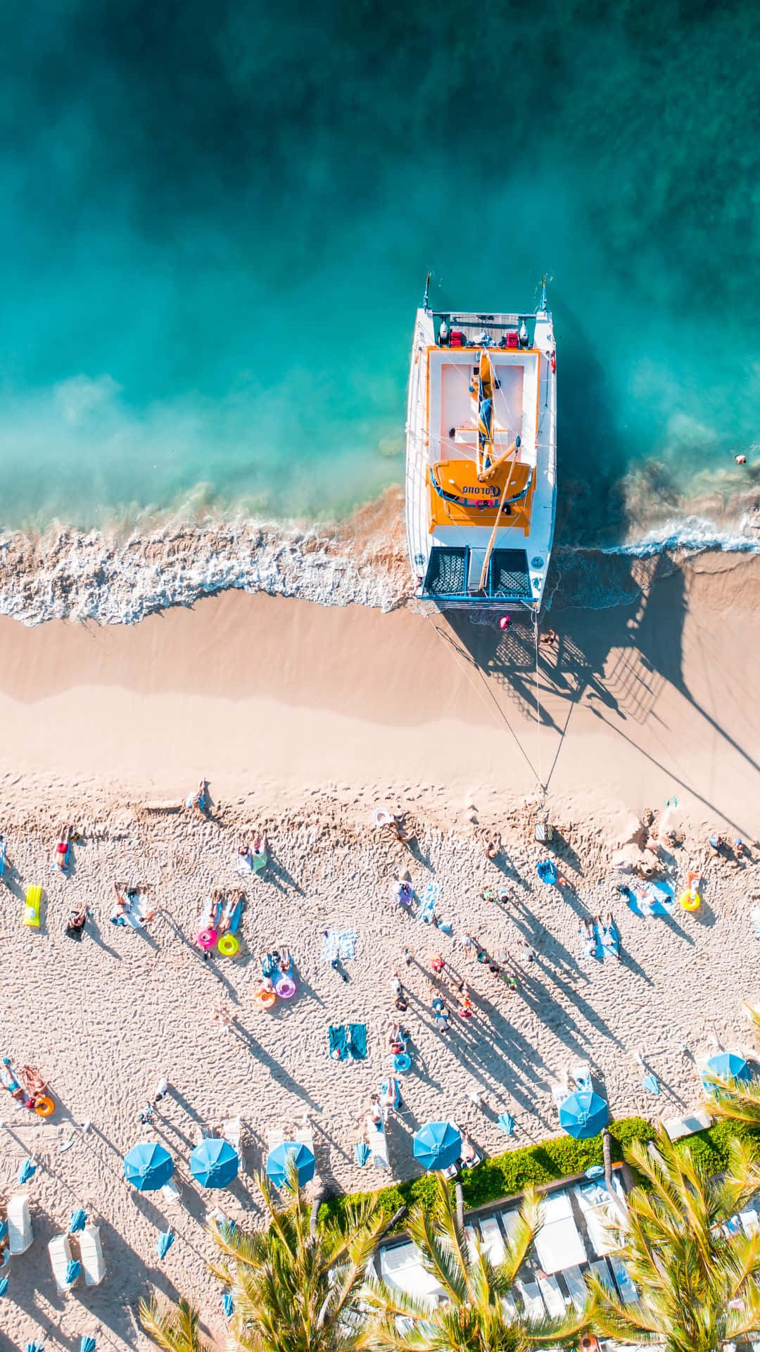 Pink Beach, turquoise beach, white boat, Full HD Phone Wallpaper