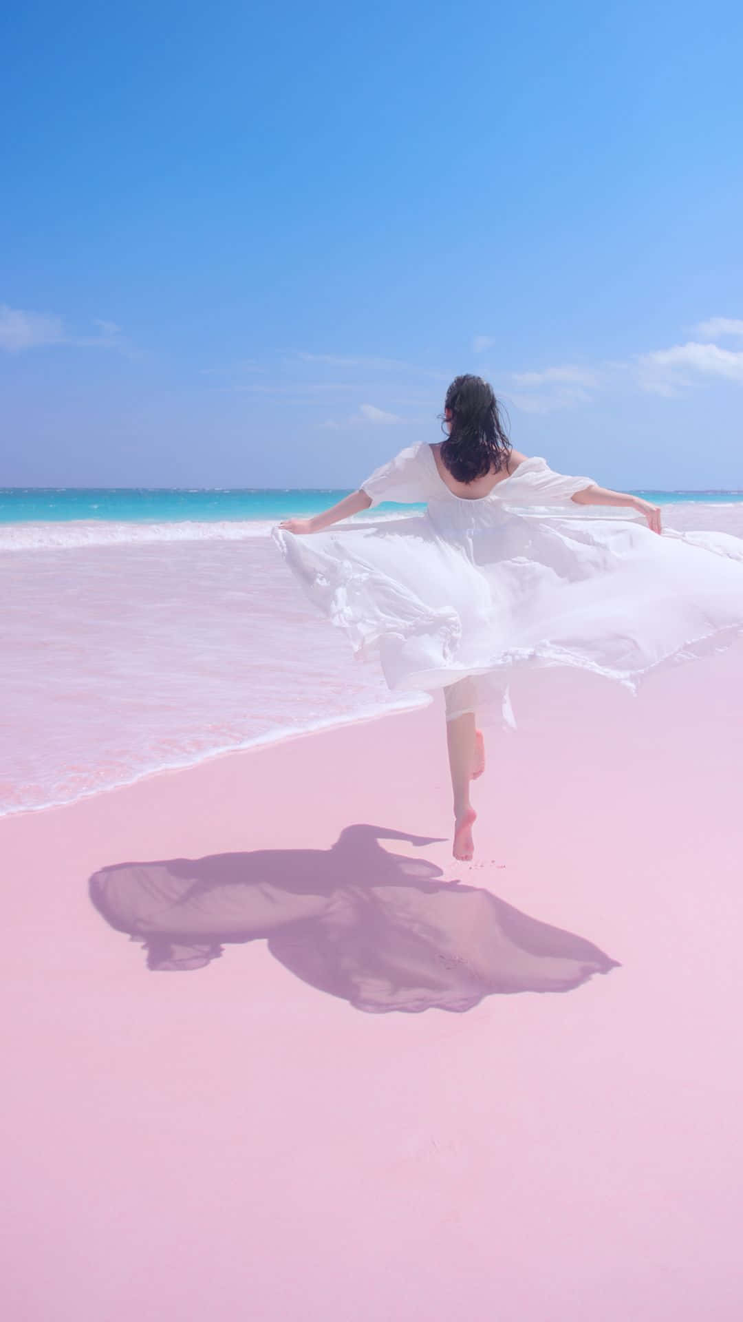 Pink Beach, surreal pink beach, turquoise ocean, Full HD Phone Wallpaper
