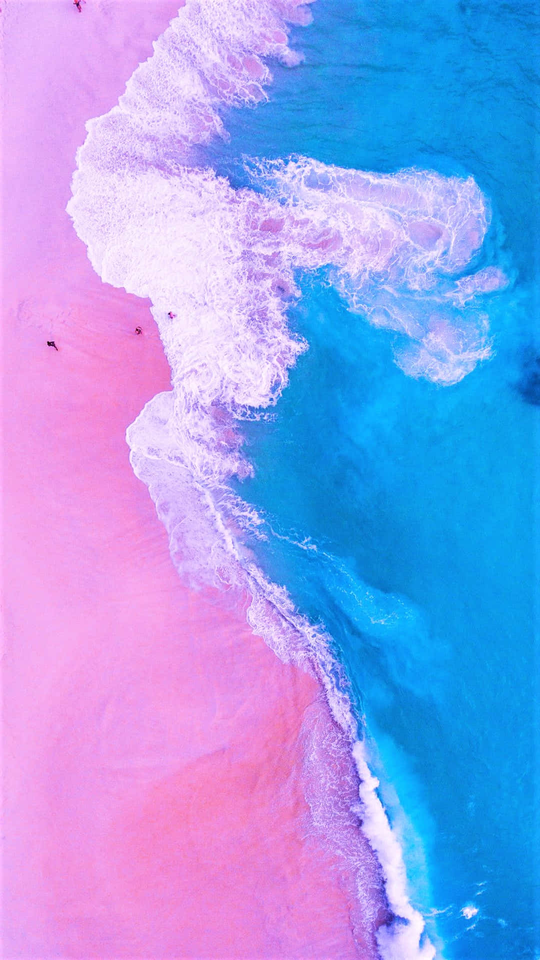 pink sand beach, vibrant turquoise ocean waves, aerial view, HD Phone Wallpaper