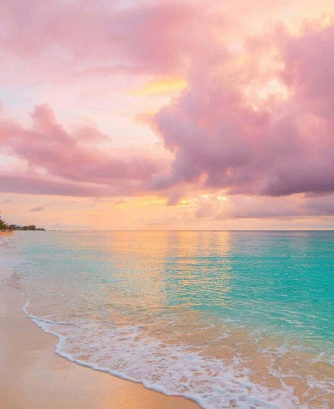 pink sunset, turquoise waters, golden sand, HD Phone Wallpaper