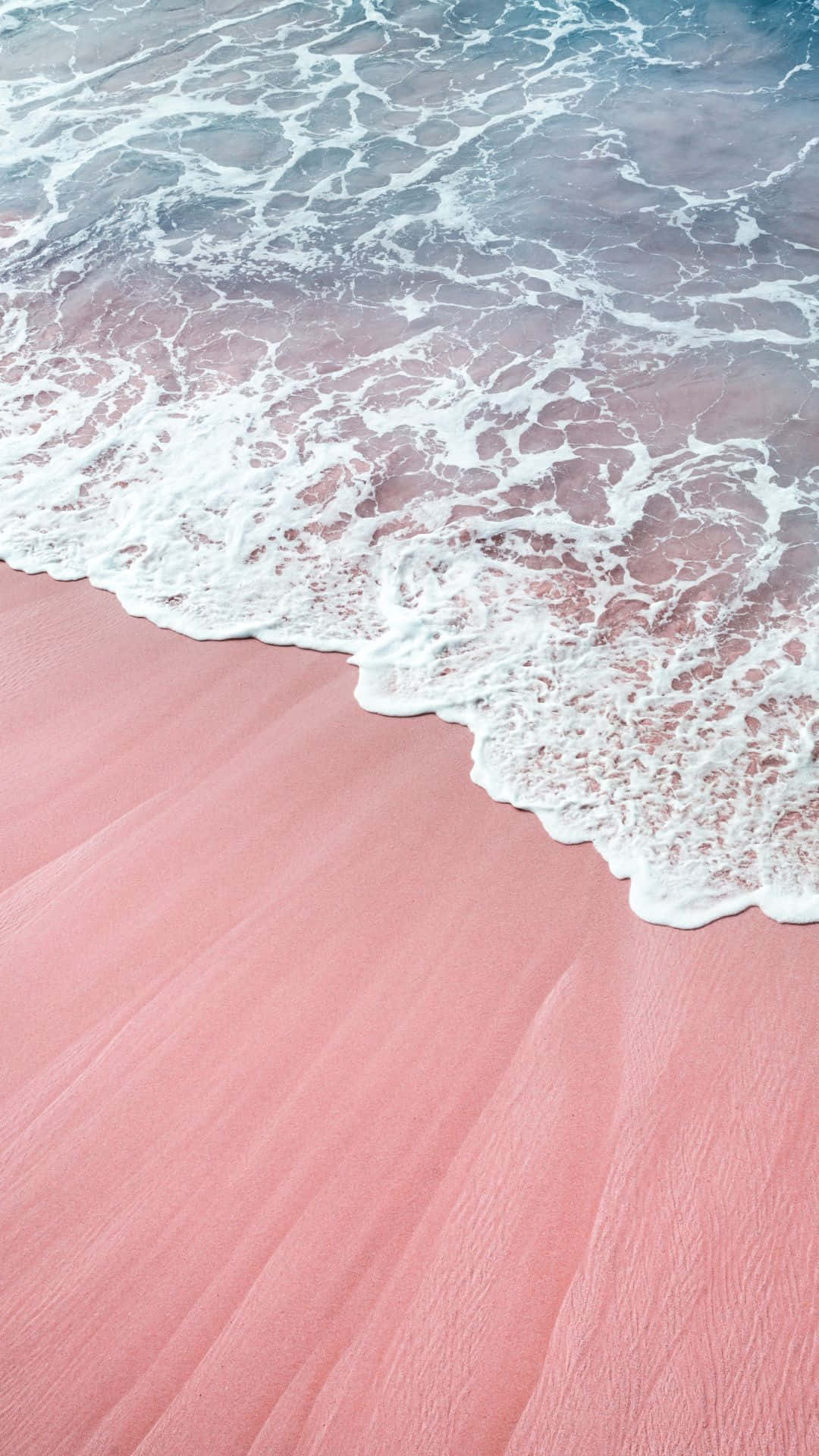 pastel pink beach, soft pink sandy beach, calm ocean waves, Full HD Phone Wallpaper