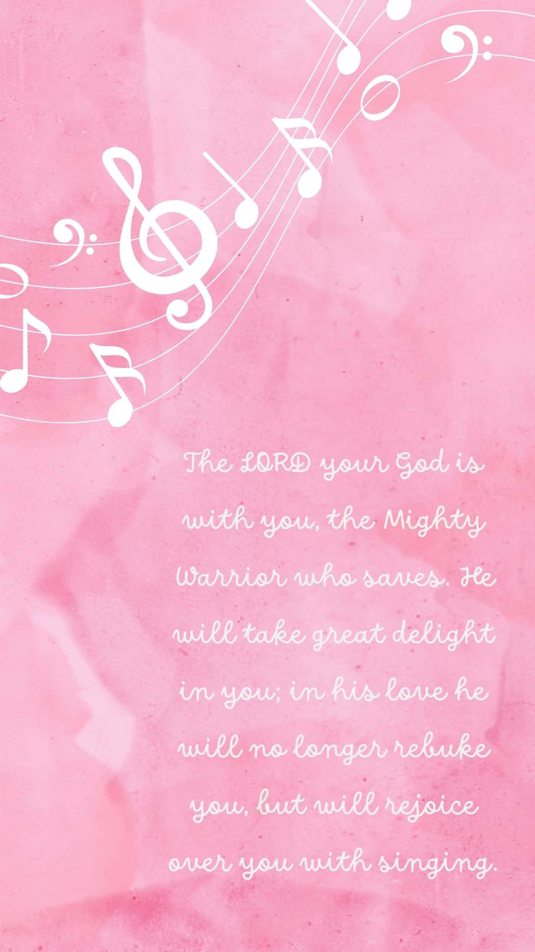 pink background, white musical notes, scripture, Full HD Phone Wallpaper