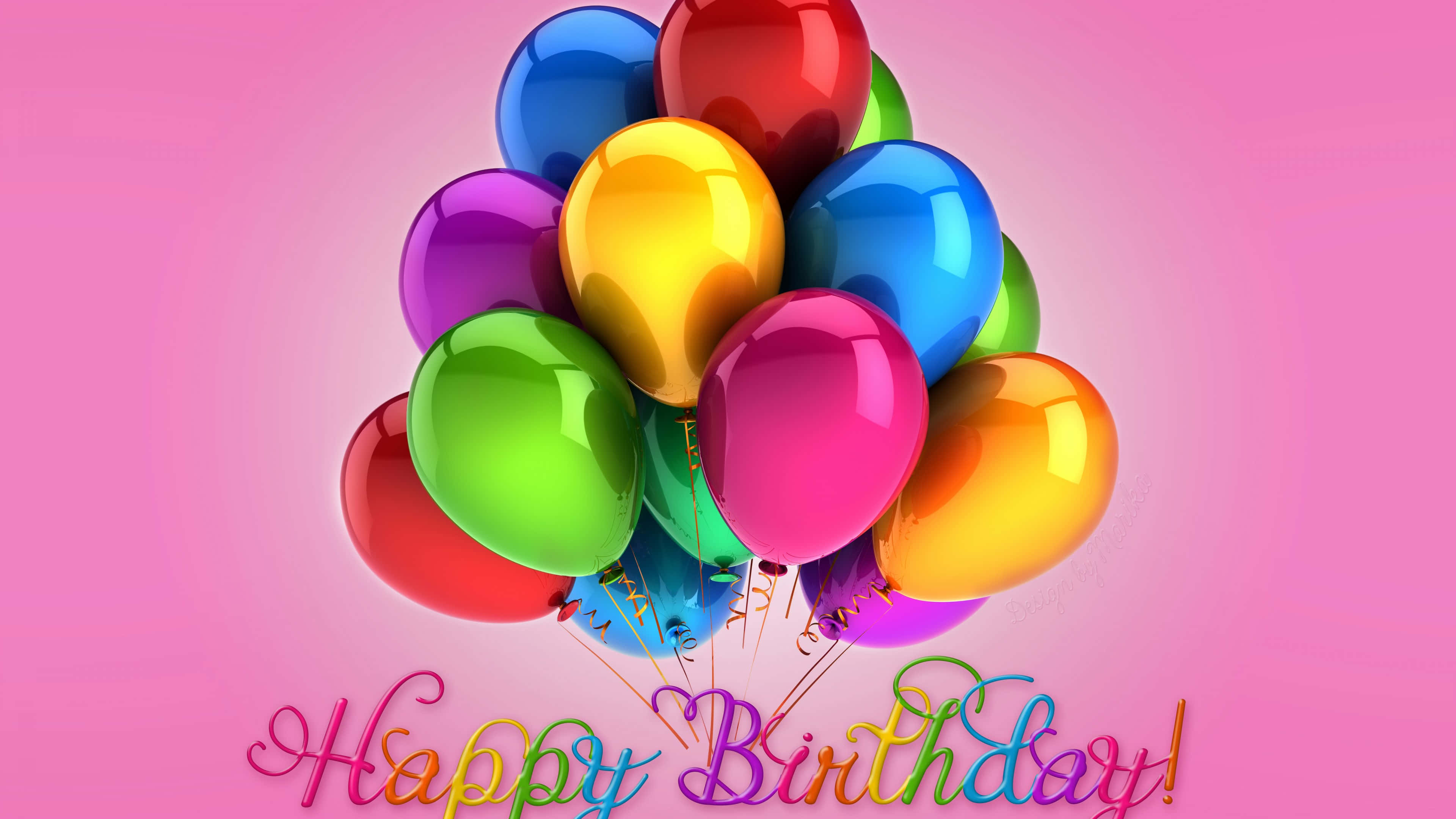 Pink Birthday, rainbow balloons, soft pink gradient, 4K Desktop Wallpaper