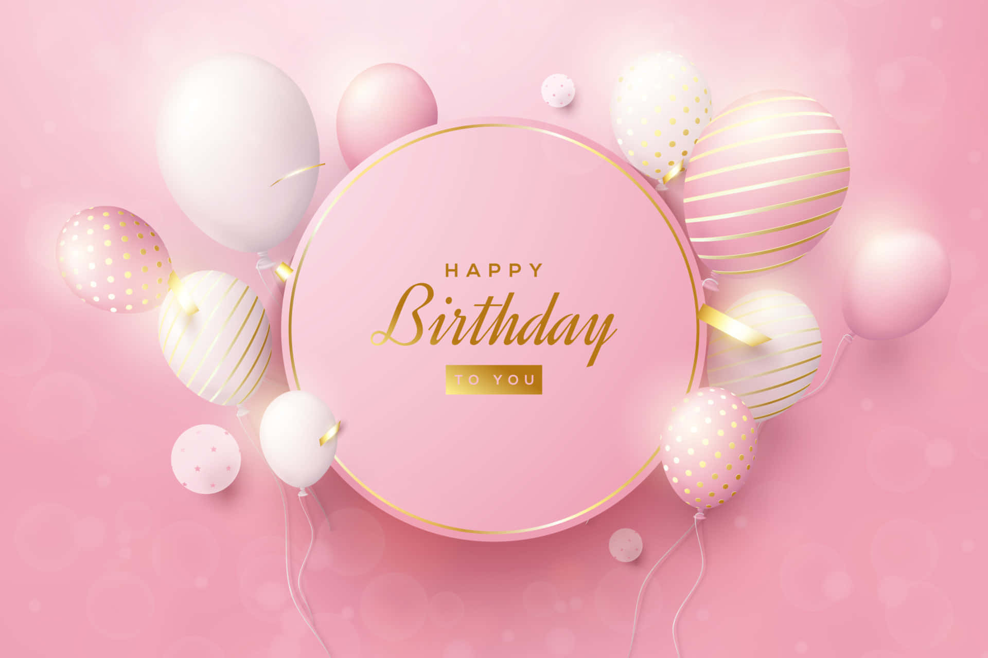 pink birthday, pink background, pink and gold balloons, Full HD Desktop Wallpaper
