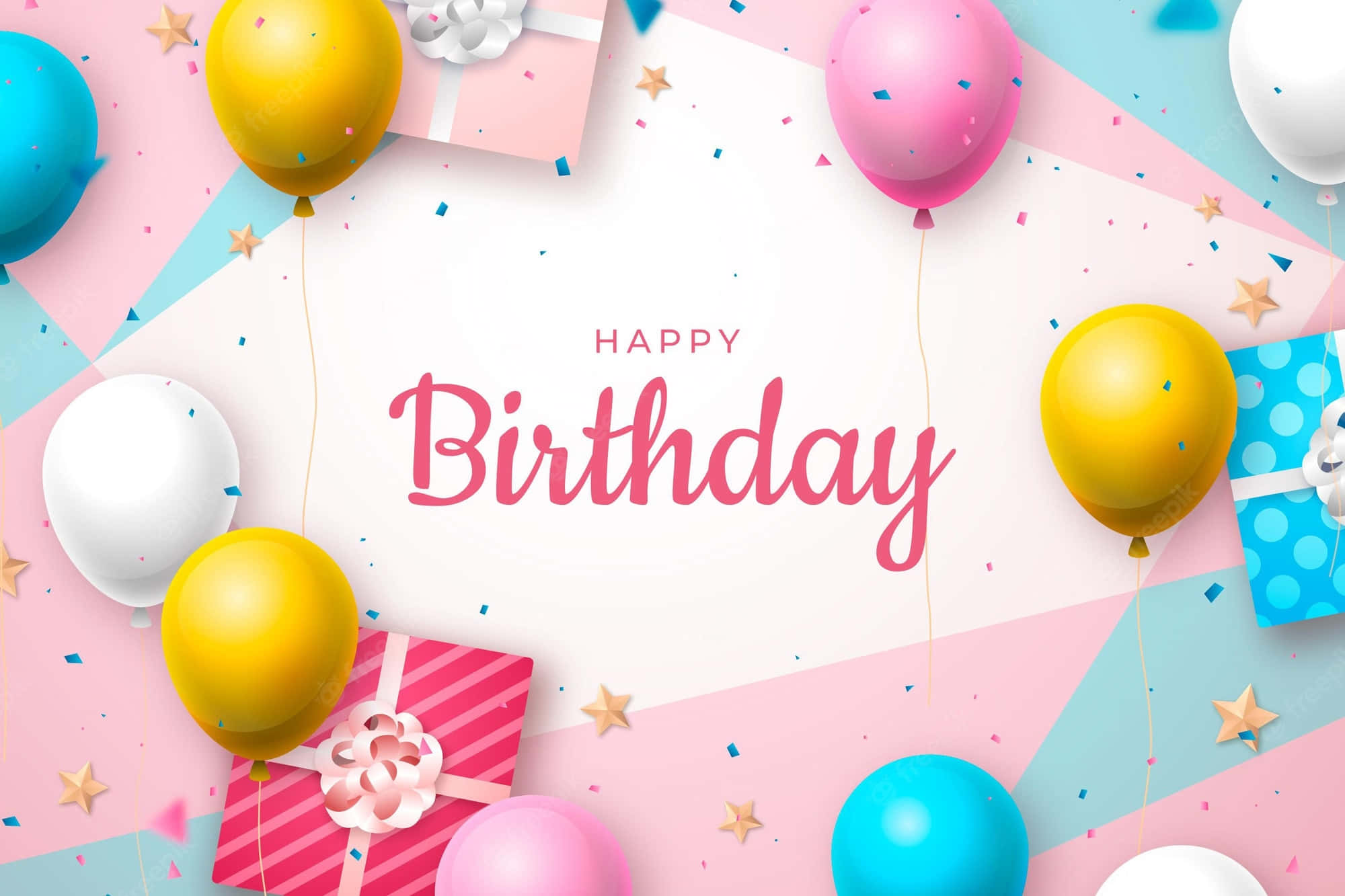 Happy Birthday, colorful balloons, gifts, Full HD Desktop Wallpaper