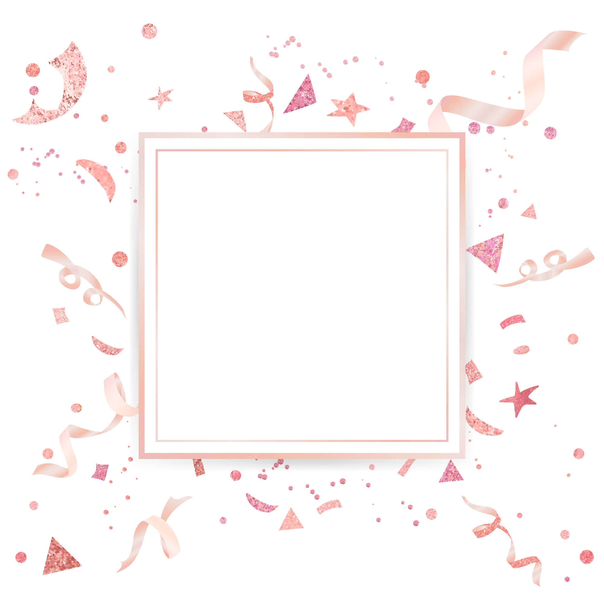 pink birthday, rose gold glitter confetti stars, white square frame, Full HD Desktop Wallpaper
