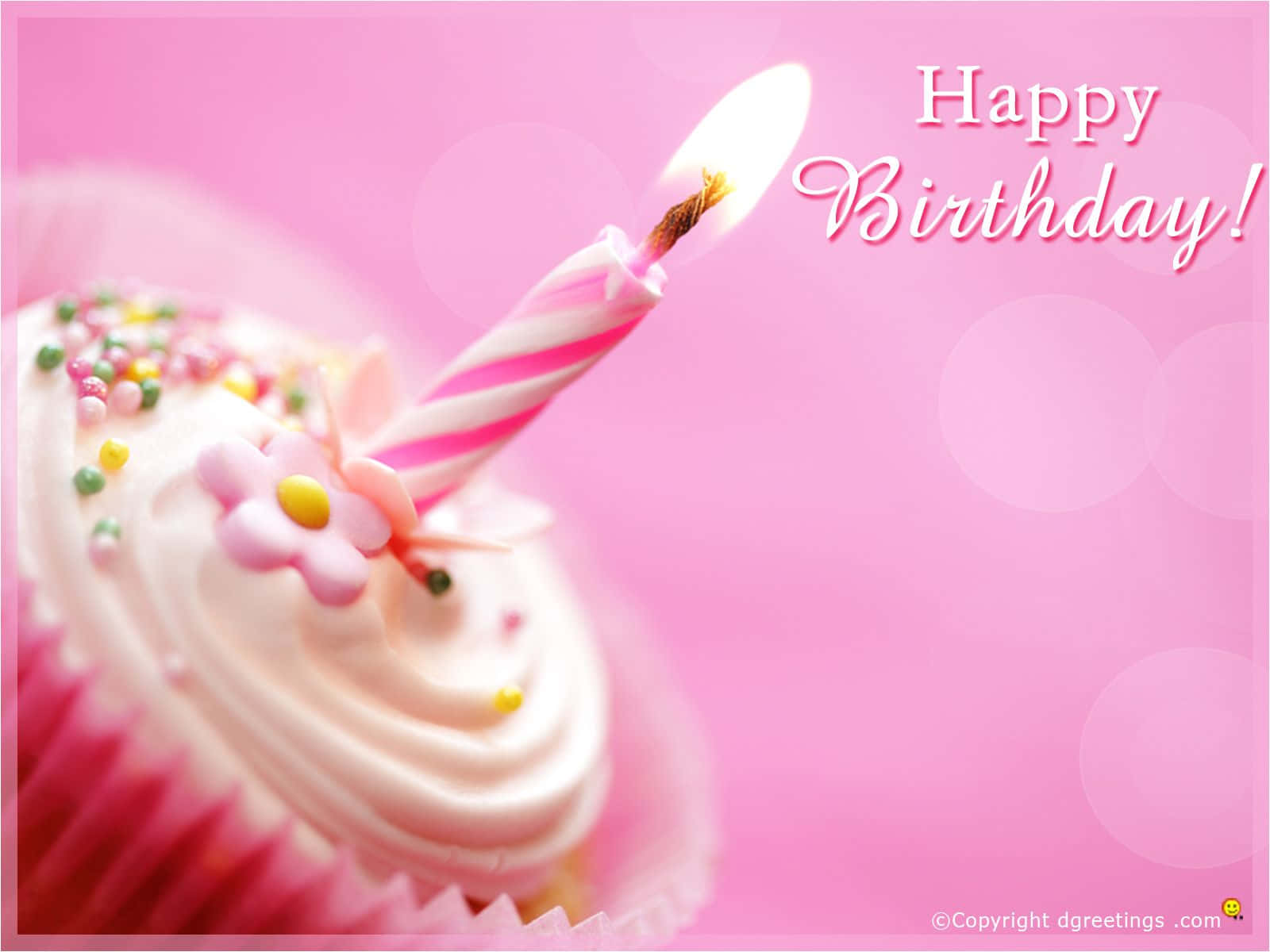 pink-frosted cupcake, striped candle, sprinkles, HD Desktop Wallpaper