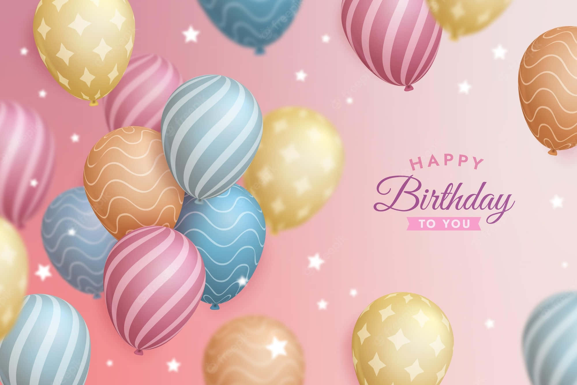 Pastel-colored balloons, star and stripe patterns, soft pink background, Full HD Desktop Wallpaper