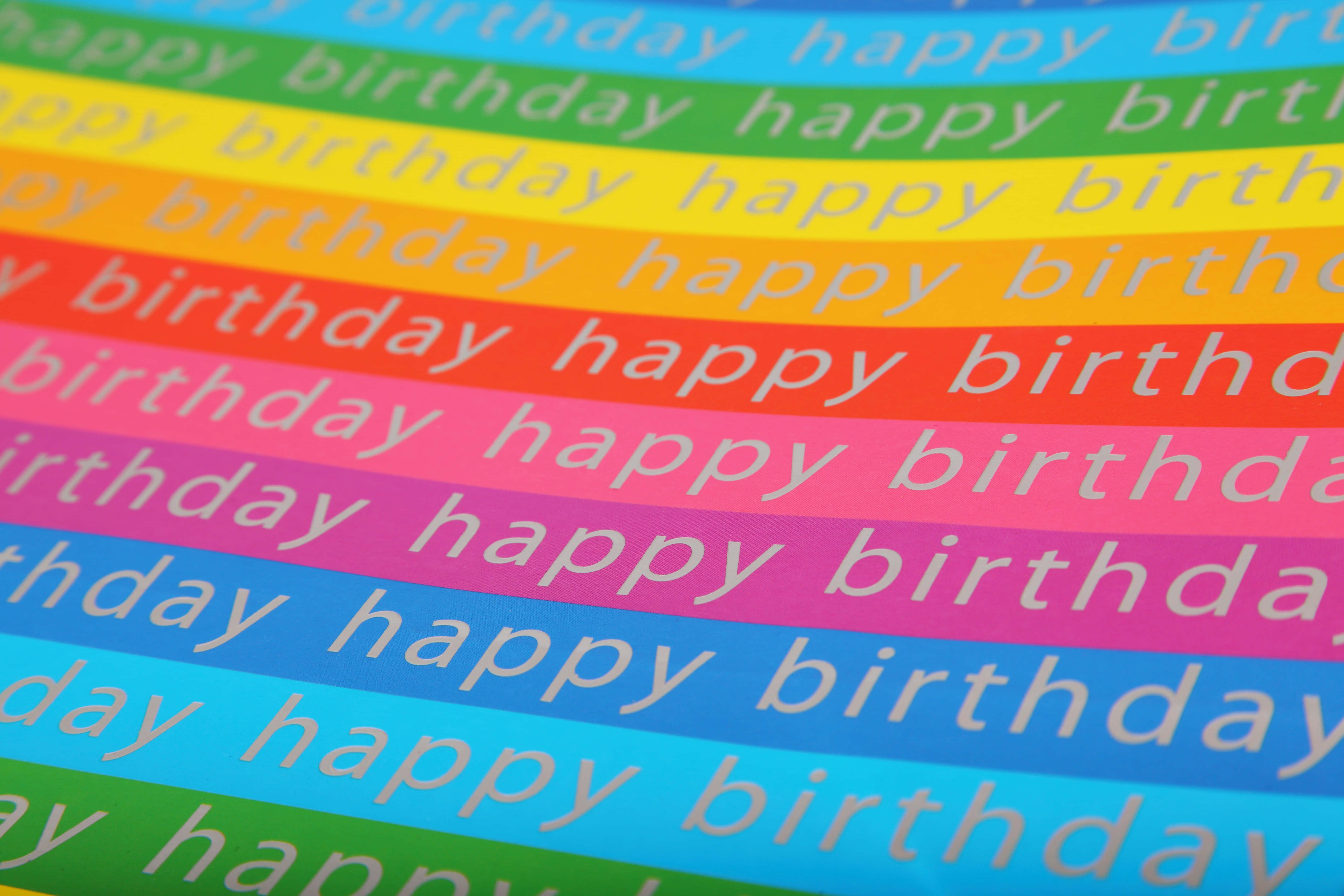 Rainbow Pink Birthday, happy birthday text, vibrant rainbow stripes, 5K Desktop Wallpaper