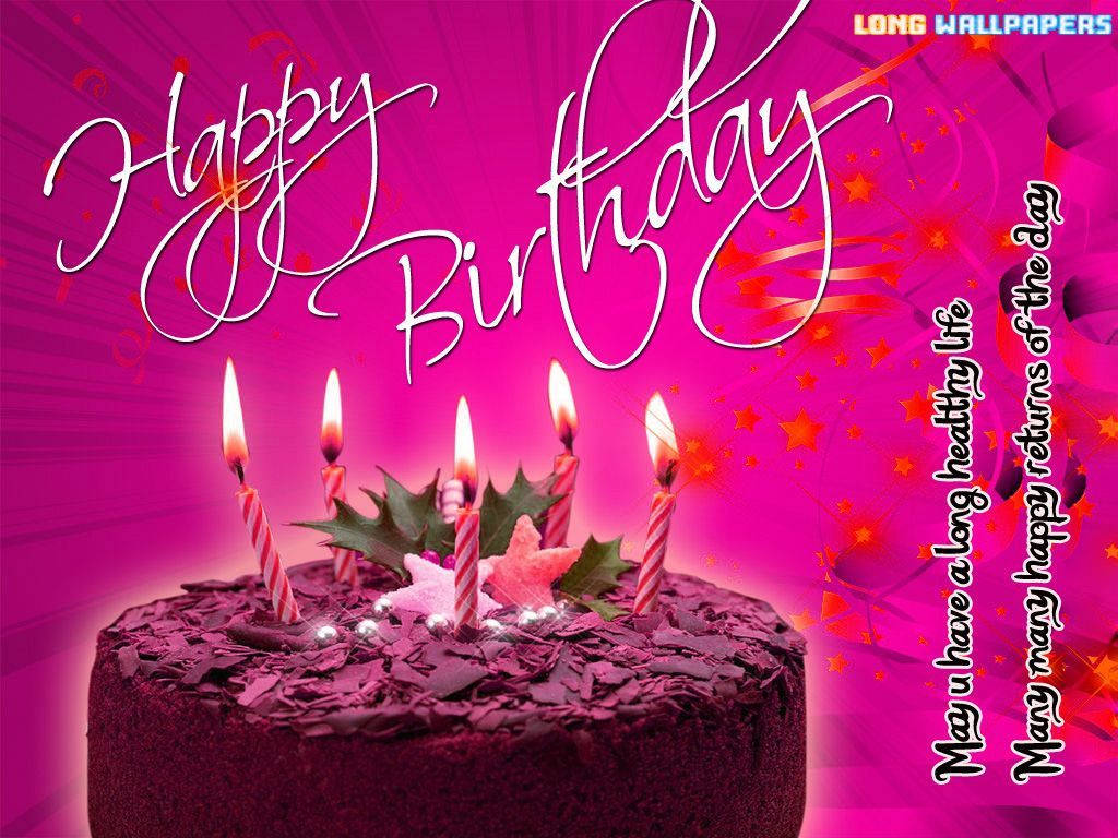 magenta background, purple birthday cake, lit candles, SD Desktop Wallpaper