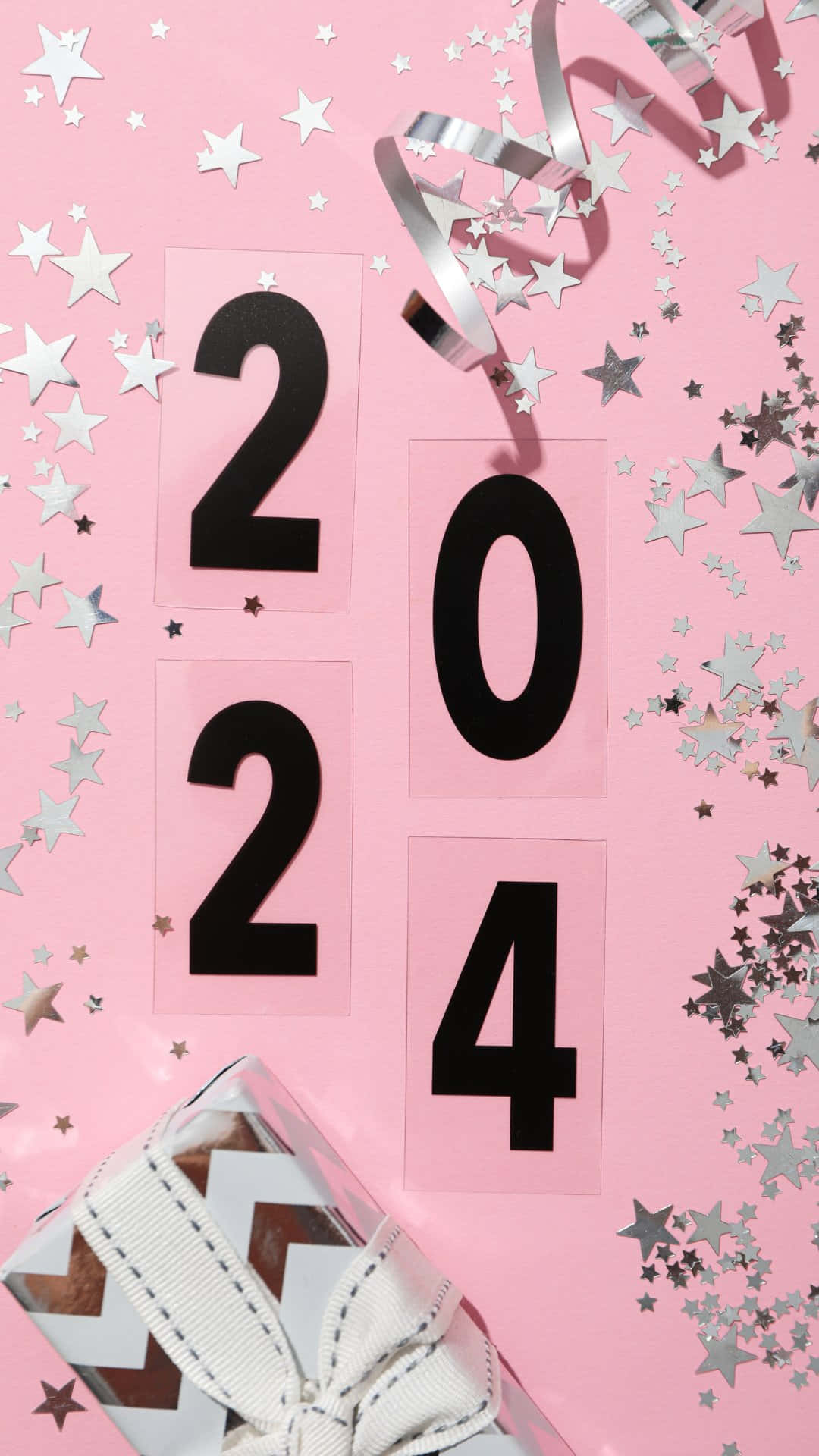 2024, pink background, black 2024 numbers, Full HD Phone Wallpaper