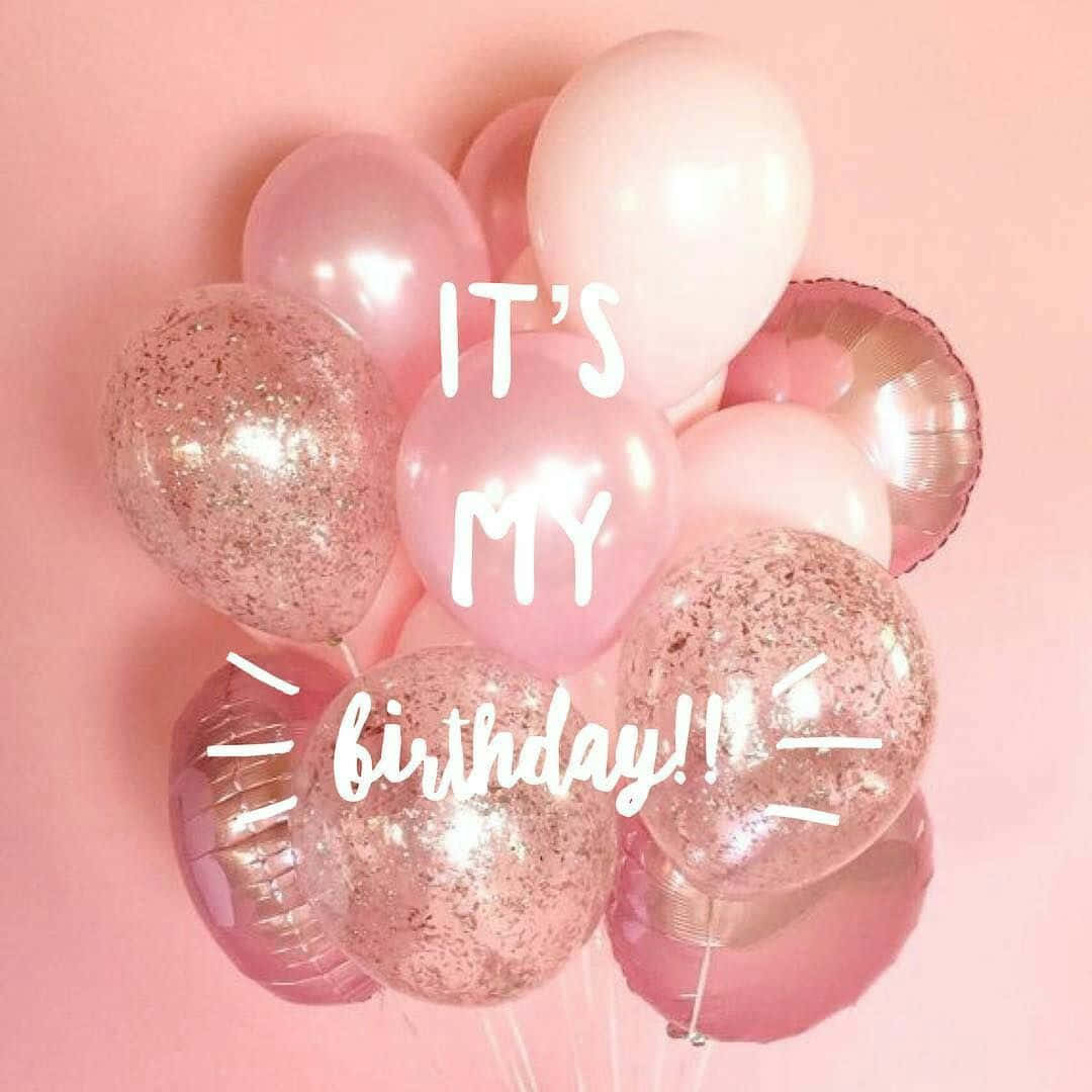 IT'S MY birthday!, pink and rose gold glitter balloons, soft pink background, SD Desktop Wallpaper
