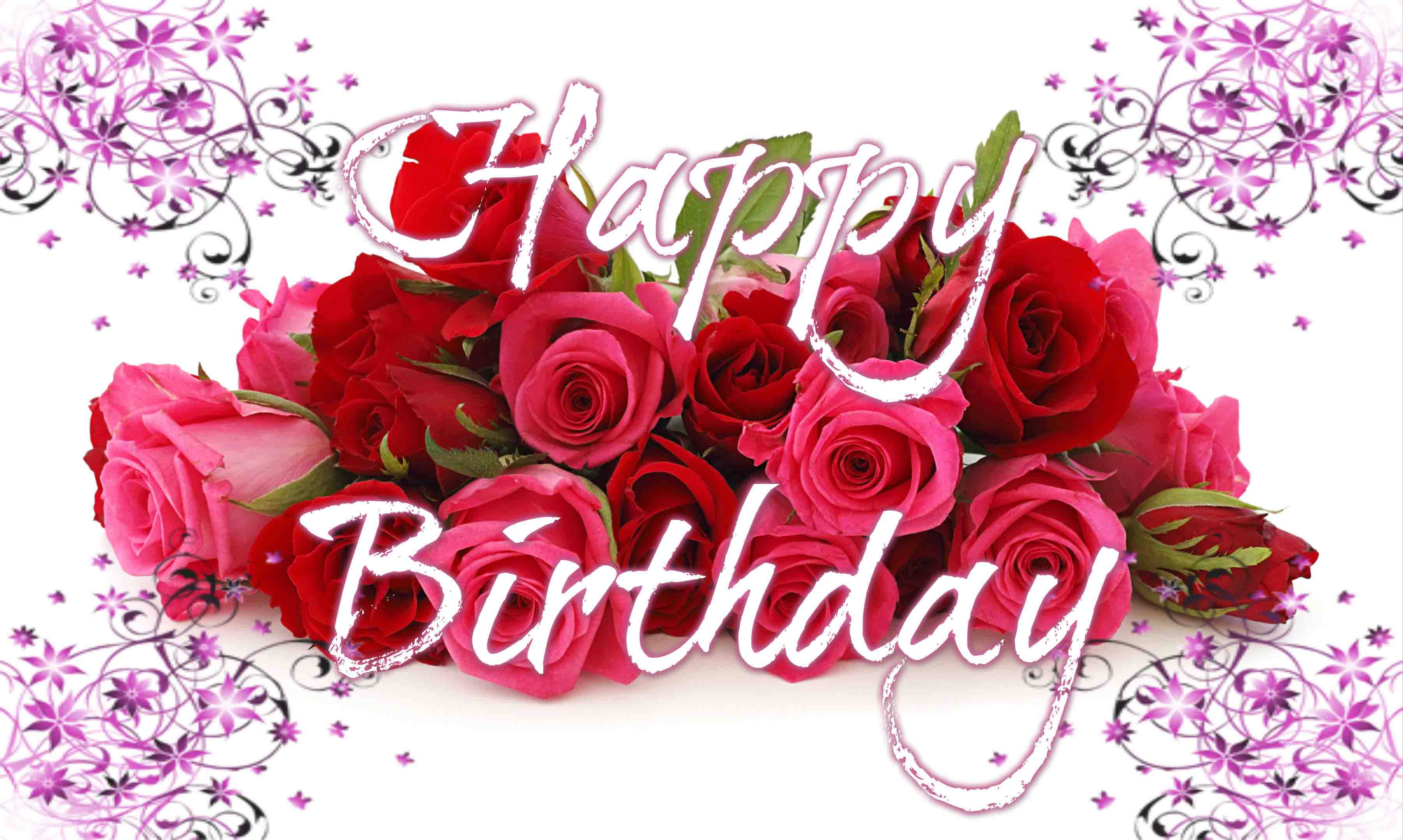 Happy Birthday, red roses, pink roses, 2K Desktop Wallpaper