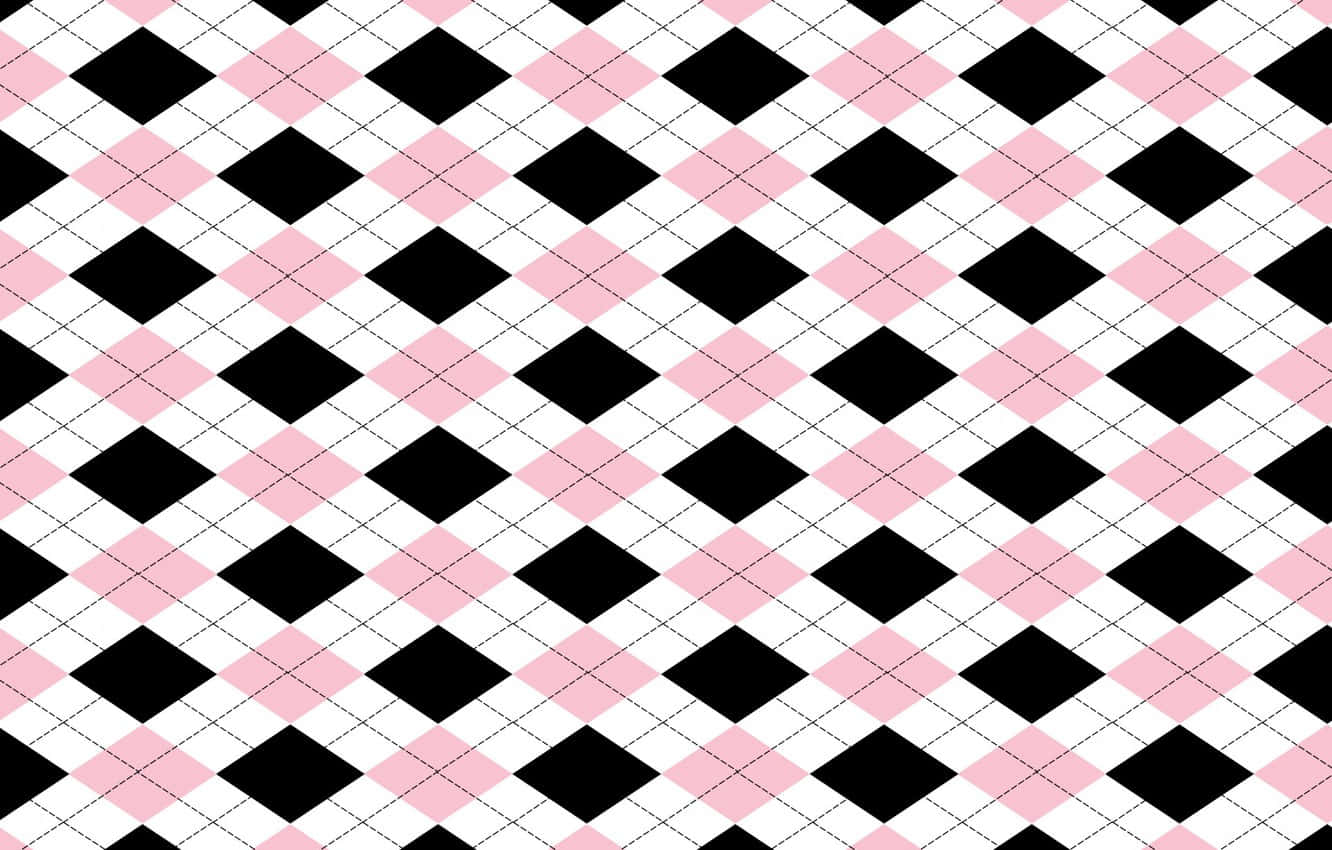 argyle pattern, black pink and white diamonds, thin gray lines, HD Desktop Wallpaper
