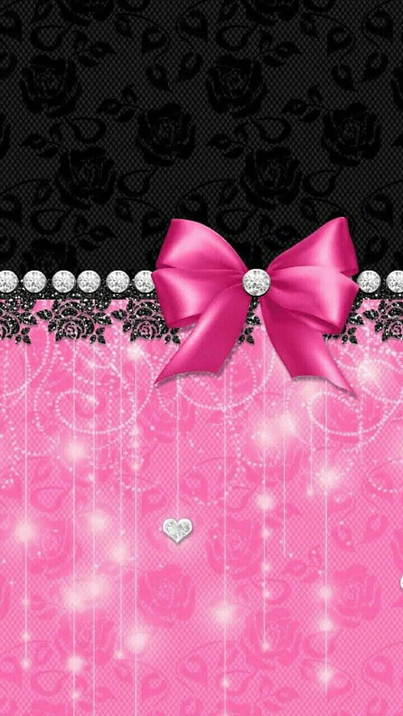 vibrant pink satin bow, diamonds, black lace, HD Phone Wallpaper