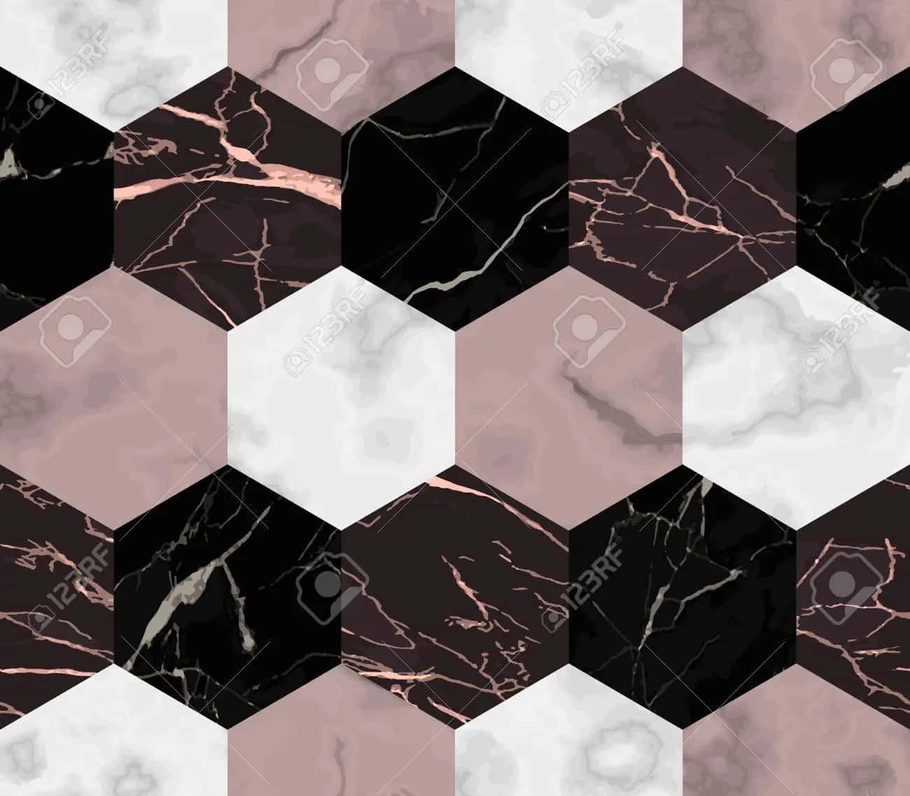 marble hexagonal pattern, black and pink marble, rose gold, HD Desktop Wallpaper