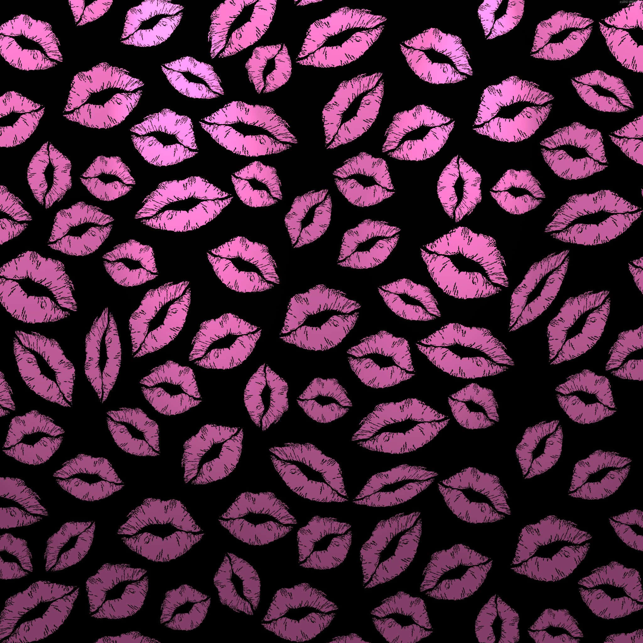 Pink Black, pink hand-drawn lipstick kiss marks, black background, Full HD Desktop Wallpaper