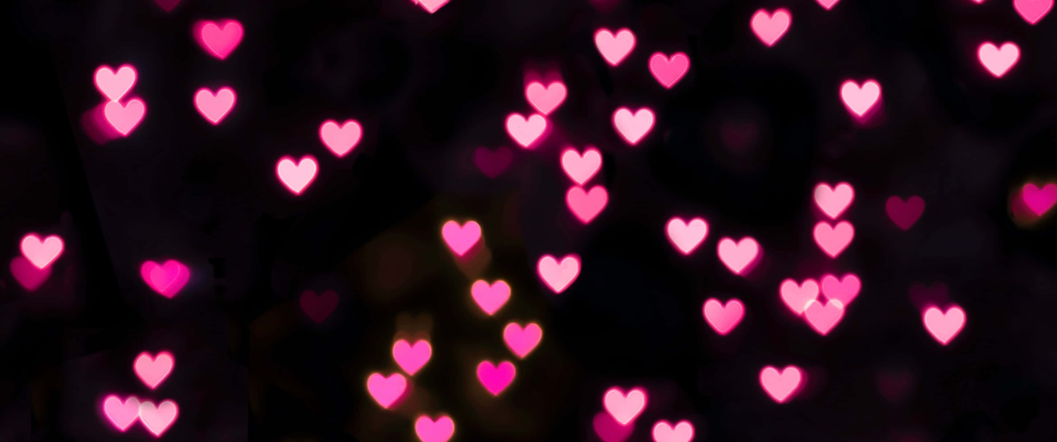 Pink Black, pink heart-shaped bokeh lights, dark background, 2K Desktop Wallpaper