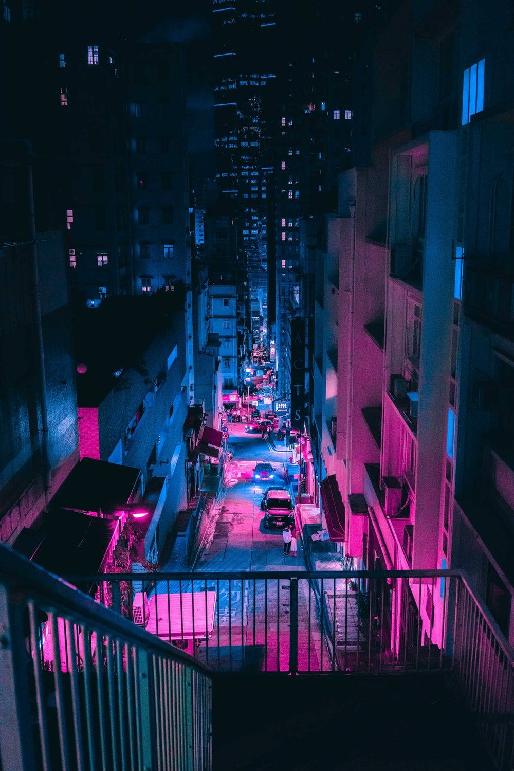 Pink Blue, neon-drenched urban alley, night, HD Phone Wallpaper