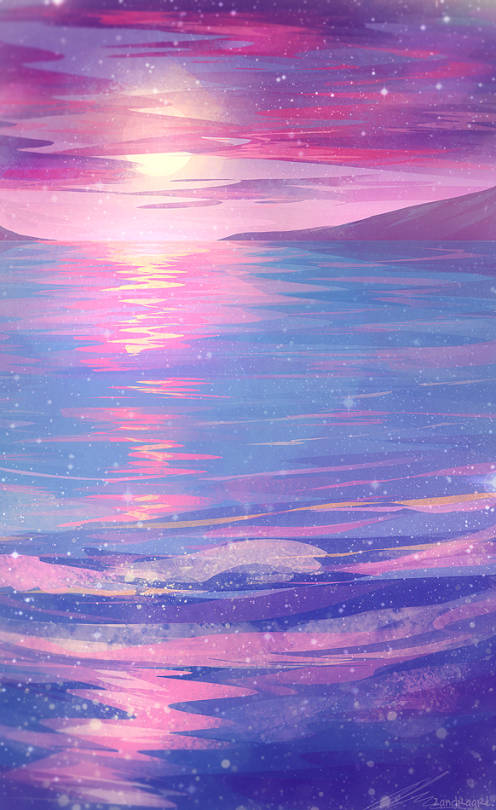 Pink Blue, starry pink and purple sunset, calm water, SD Phone Wallpaper