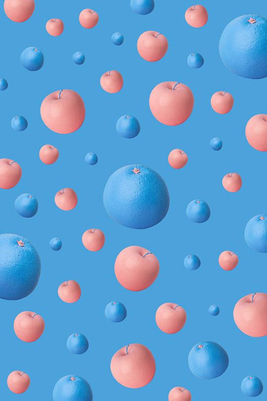 pink apples, blue lemons, solid blue background, SD Phone Wallpaper