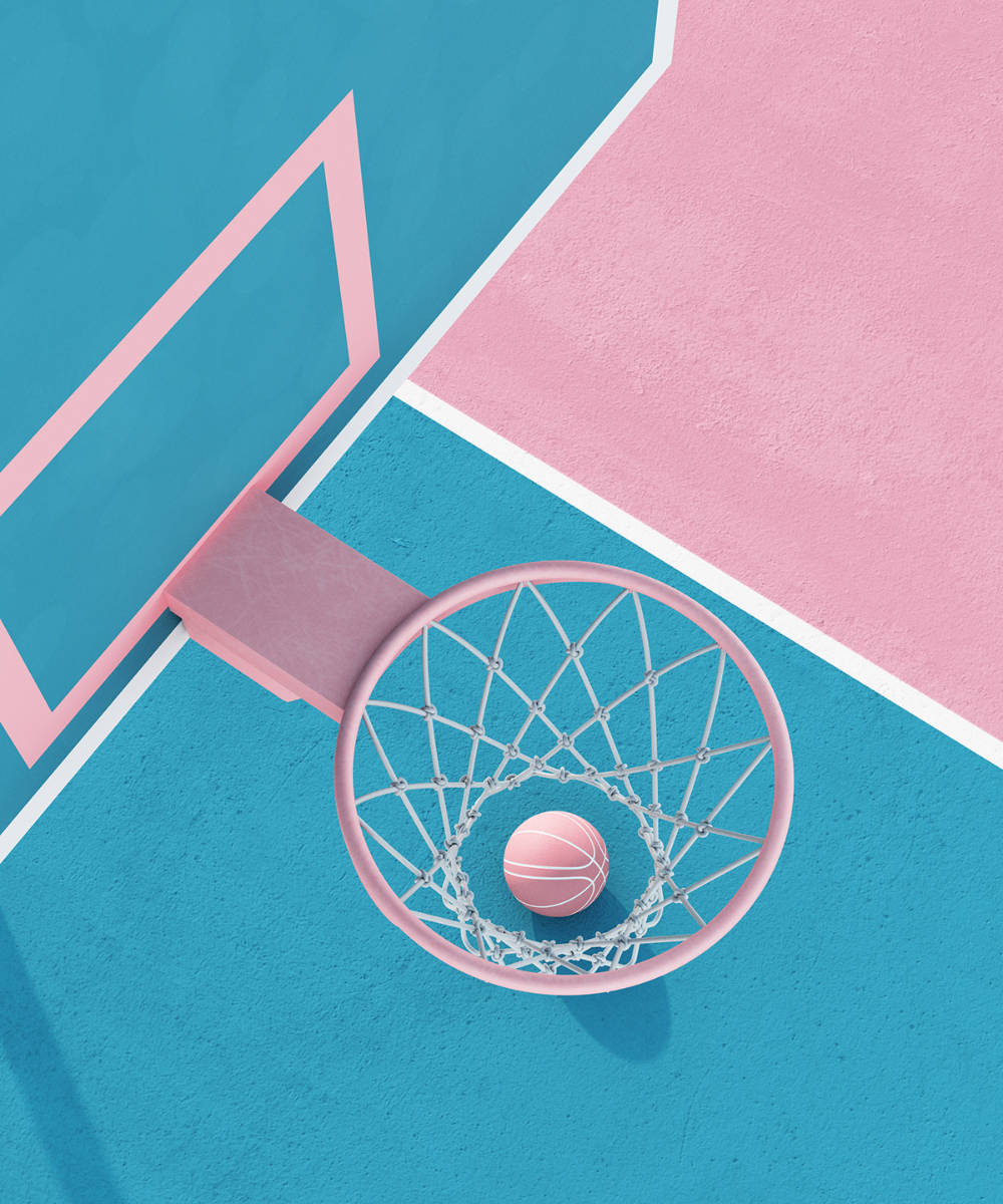 pastel pink blue basketball court, pink basketball, pink hoop, SD Phone Wallpaper