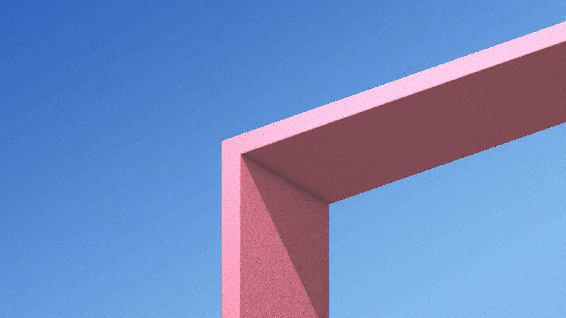 pink geometric frame, blue sky, minimalist architectural contrast, Full HD Desktop Wallpaper