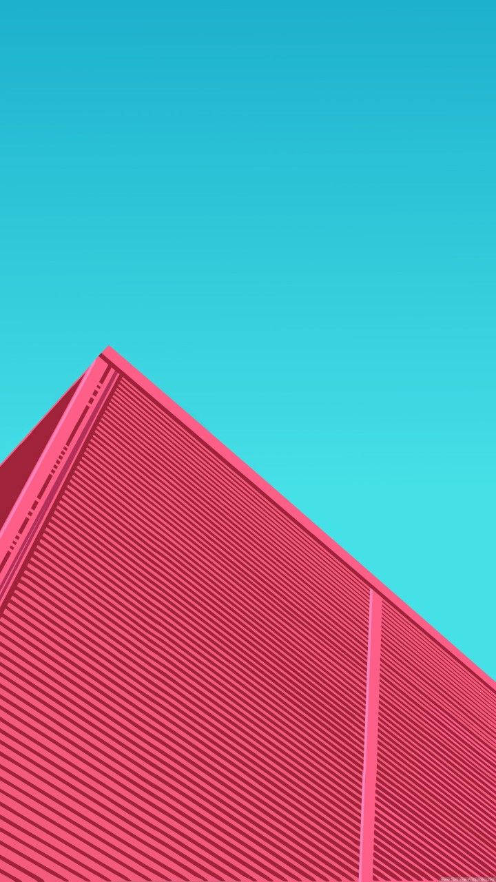 pink geometric building, turquoise sky, minimalist digital composition, HD Phone Wallpaper