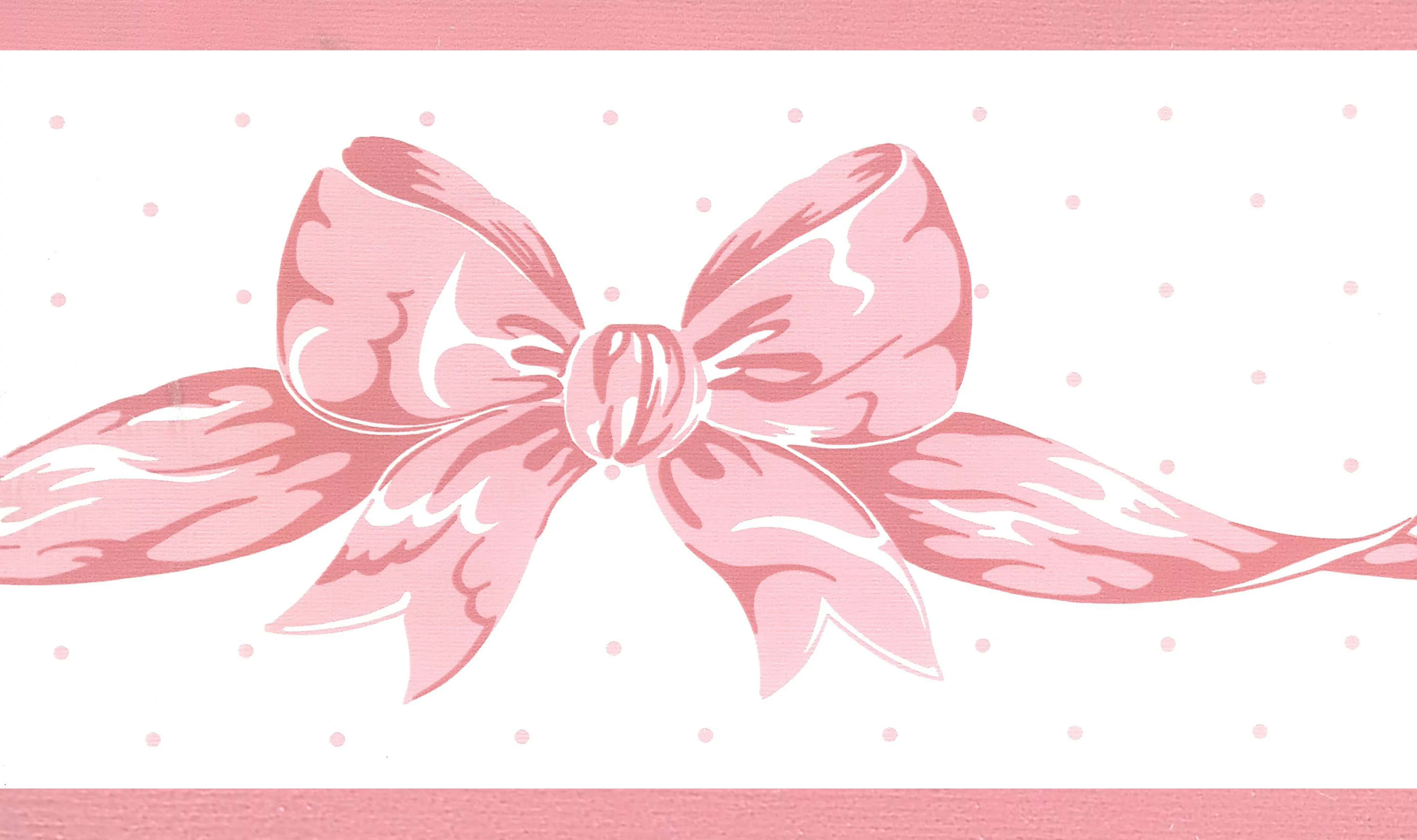 pink bow, white background, soft pink polka dots, 4K Desktop Wallpaper