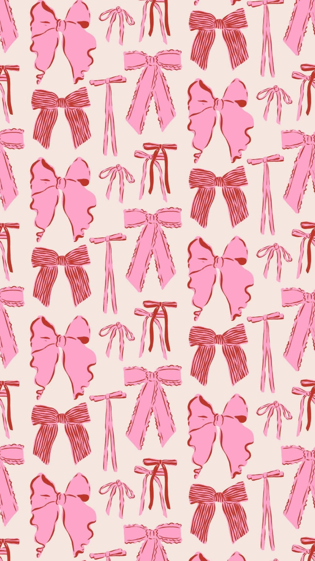 pink bow pattern, pale cream background, repeating pattern, Full HD Phone Wallpaper