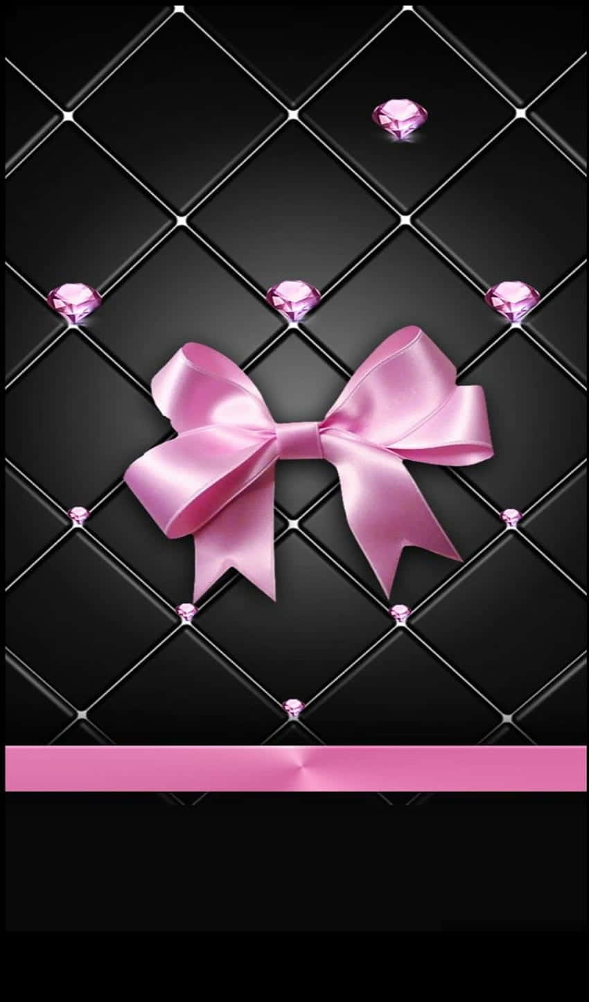 glossy pink bow, black quilted leather background, metallic stitching, HD Phone Wallpaper
